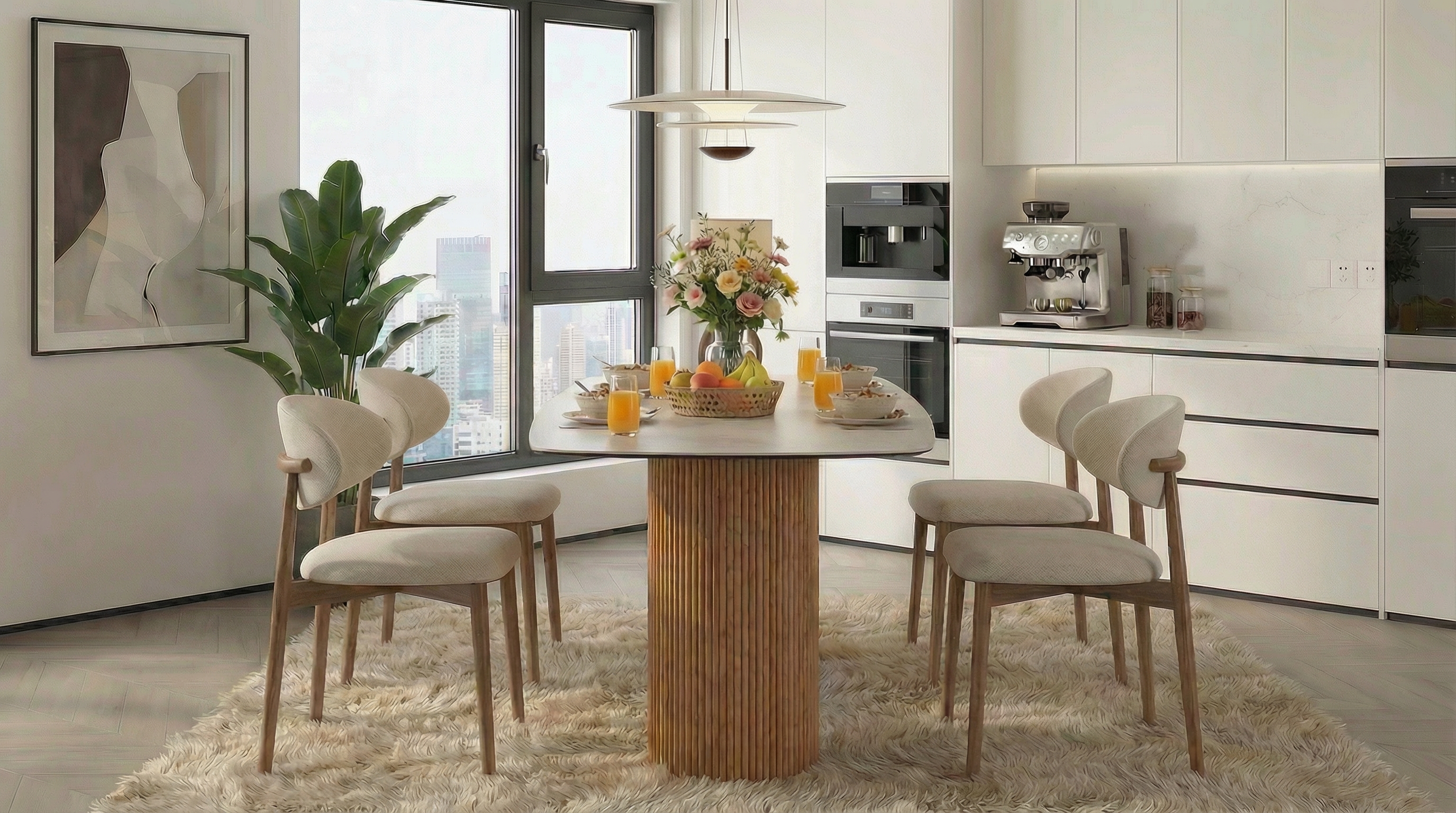  Essgruppe Travertin Tisch Roma + 4 Stühle Linea fertig montiert