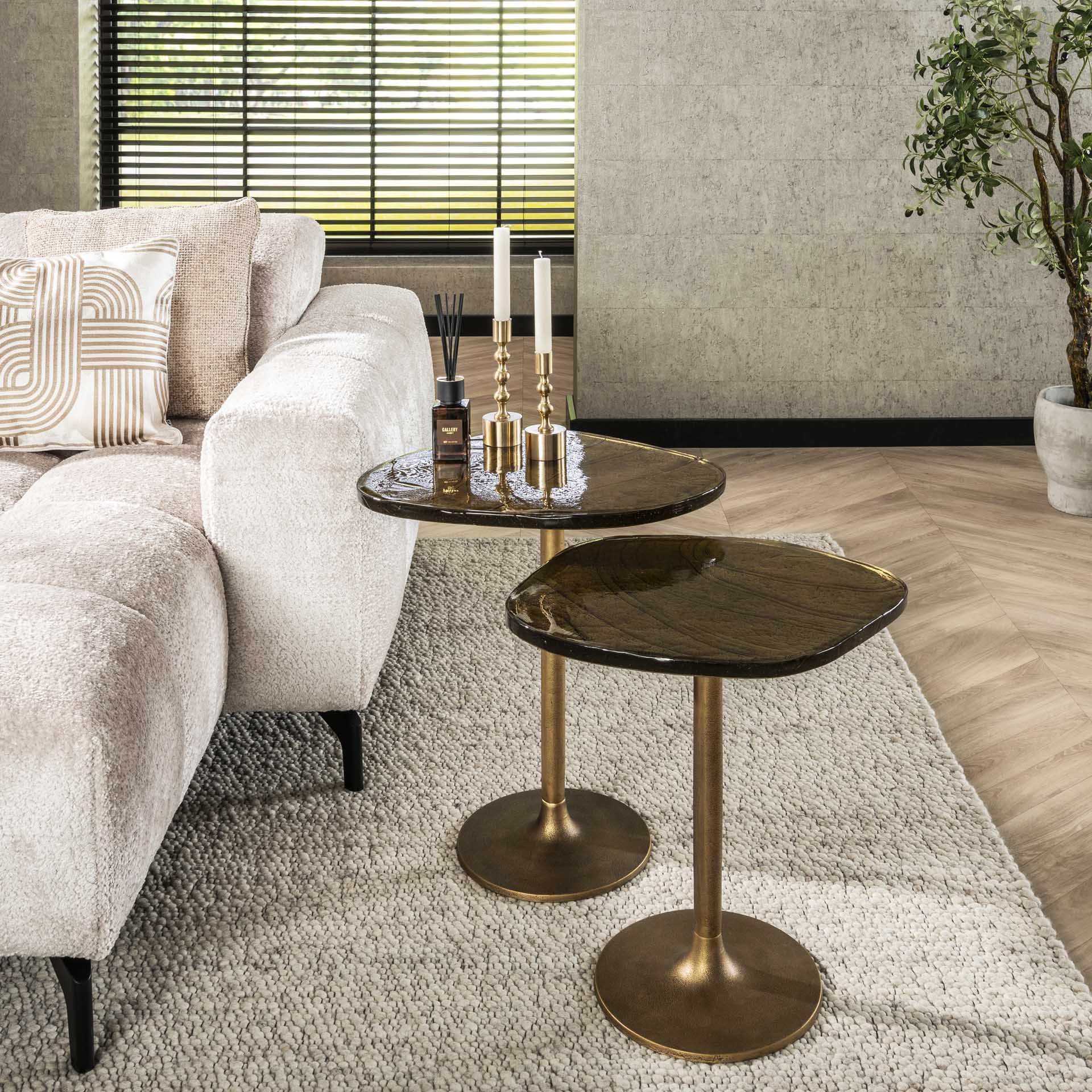 Retro Beistelltische Eclipse Glas Metall Antik-Gold S