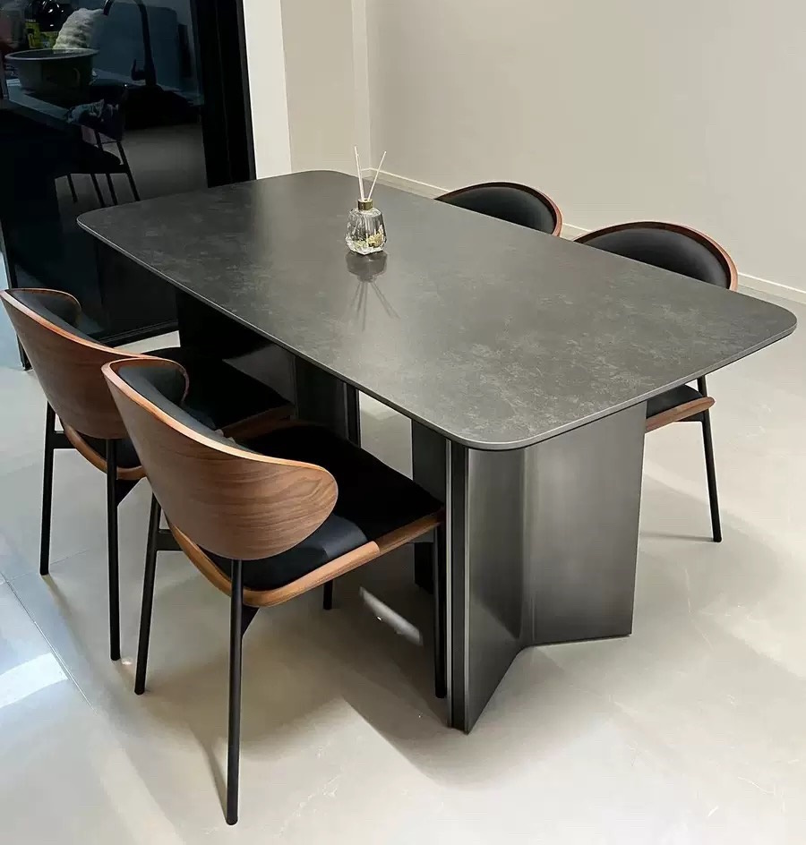 Industrial Esstisch Travertin Obsidia schwarz Metall 180