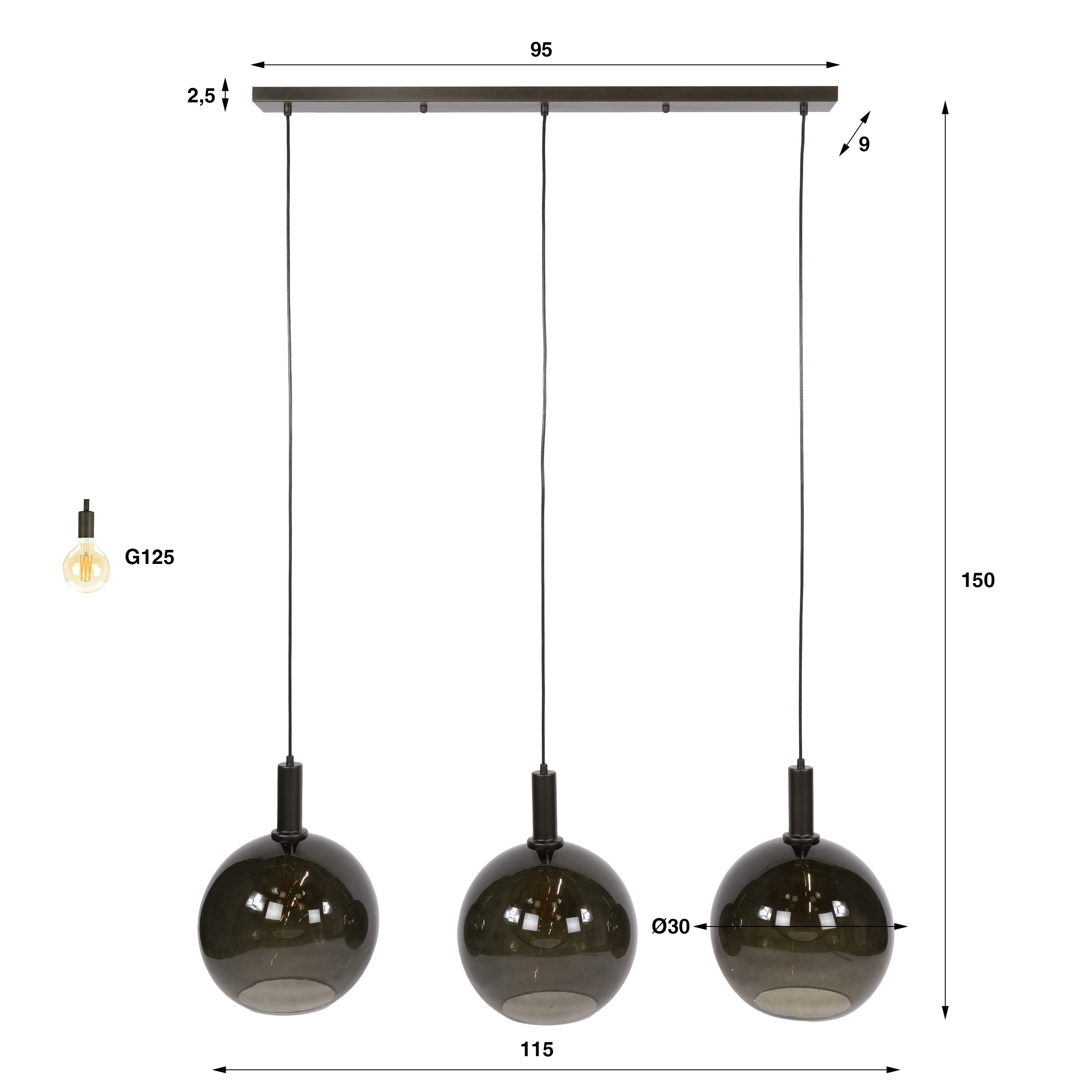 Hängelampe Pendelleuchte Sfera Ball Braun Glas