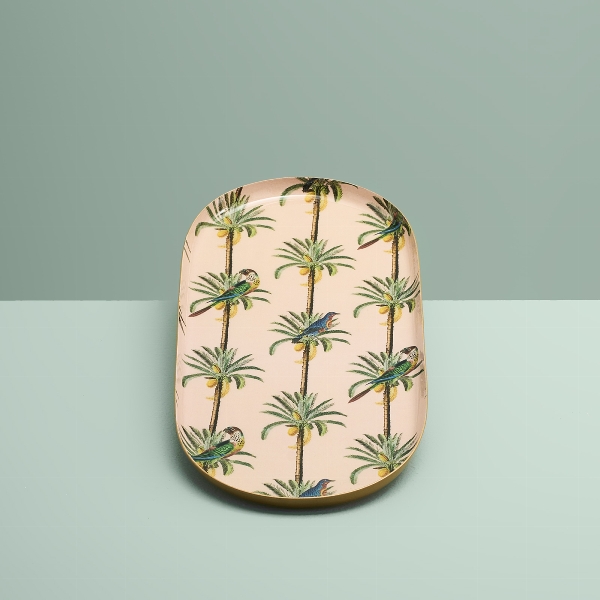 Vintage Tablett 3er Set Palmen und Papageien Metall 