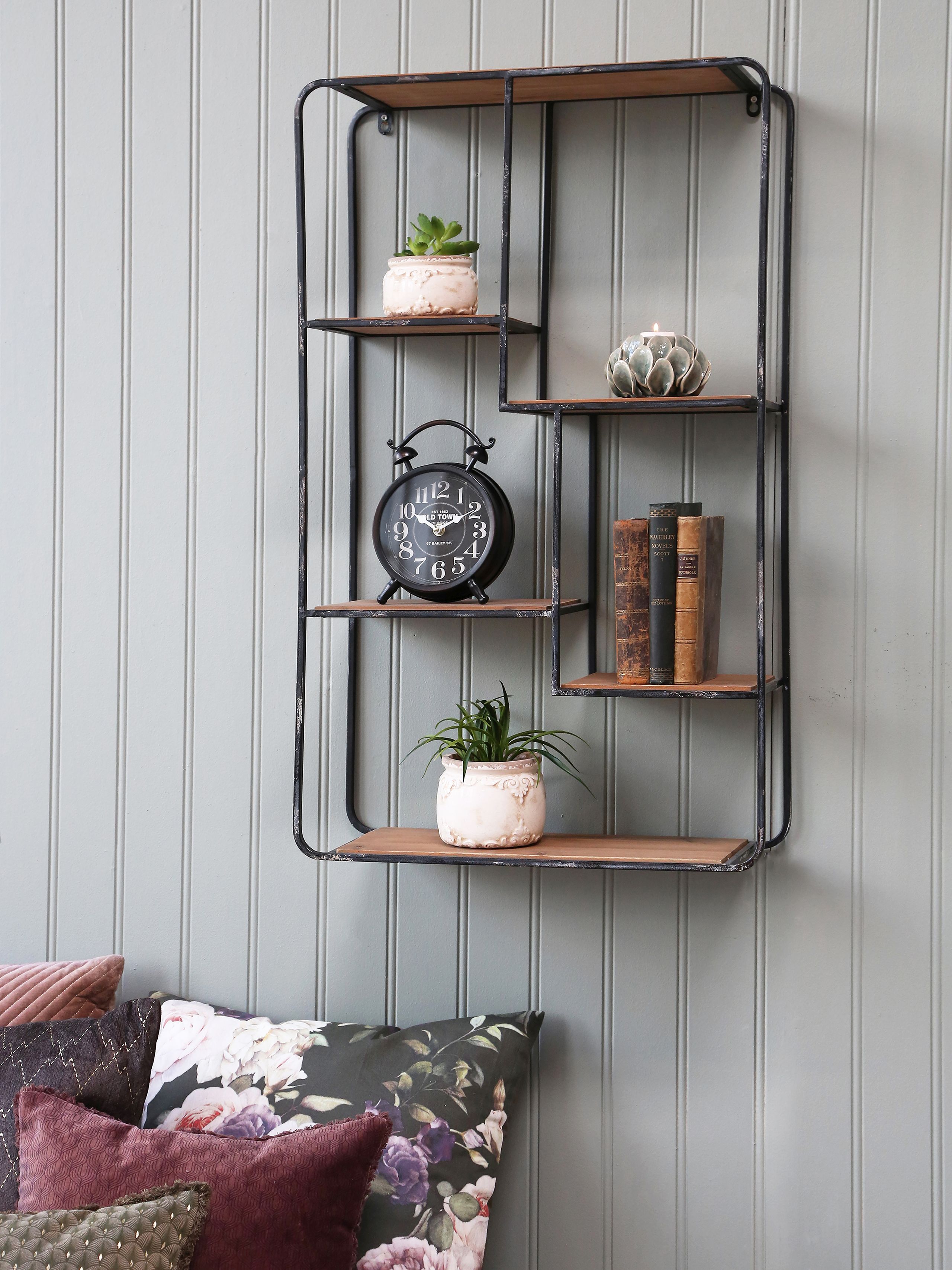 Wandregal Wooden Shelf Industrial Schwarz 86 x 52 cm