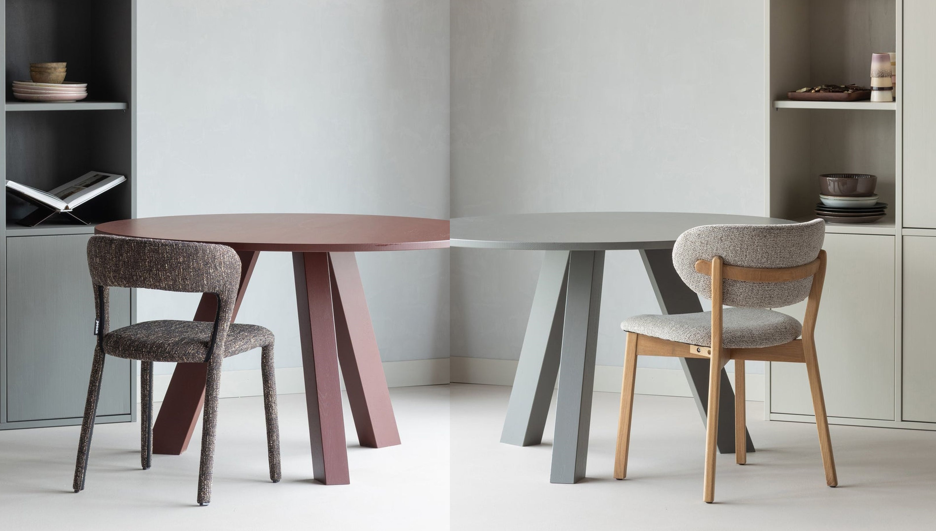 Esstisch Massivholz Rhonda Eiche Burgunderrot Hellgrau 130 cm