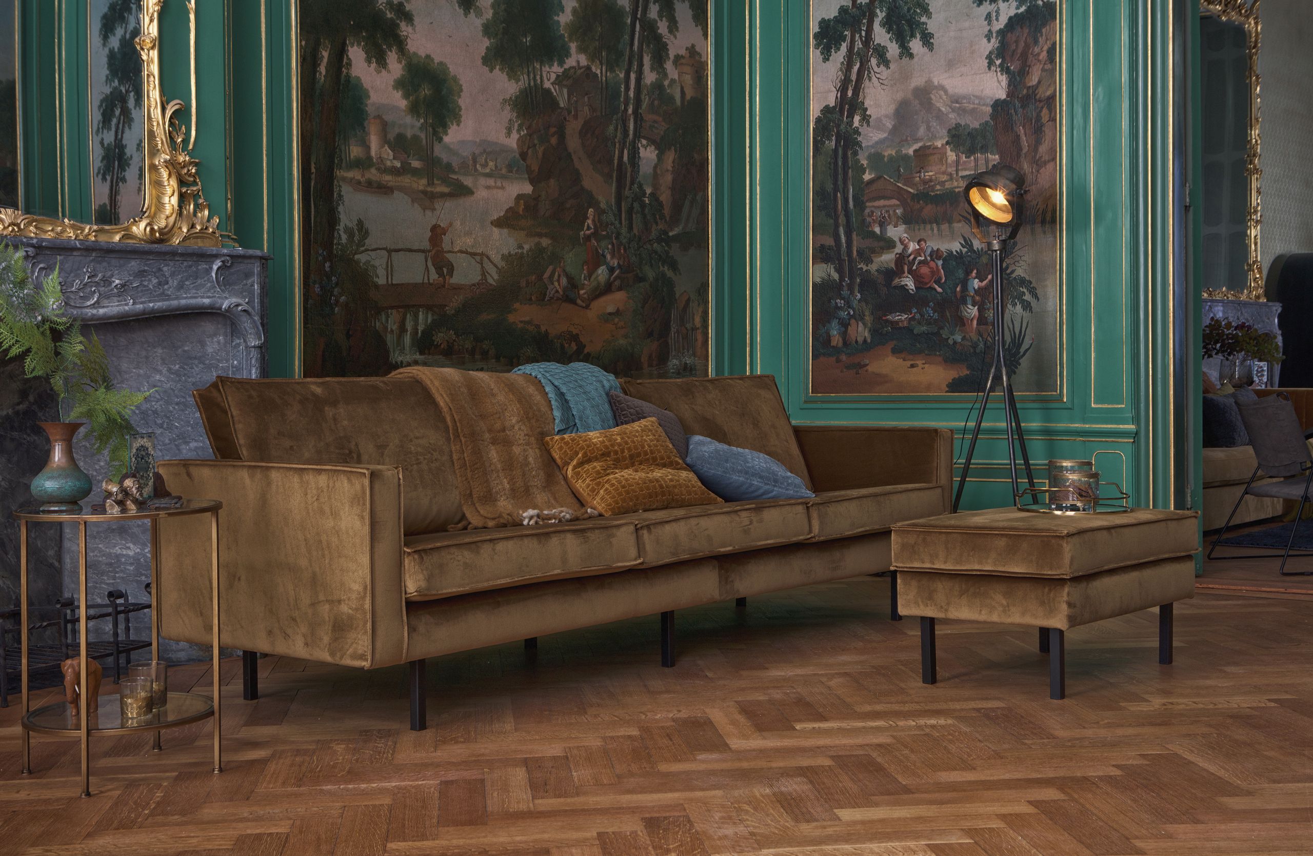 8714713081561_7 Retro Samtsofa Rodeo 3-Sitzer Honiggelb