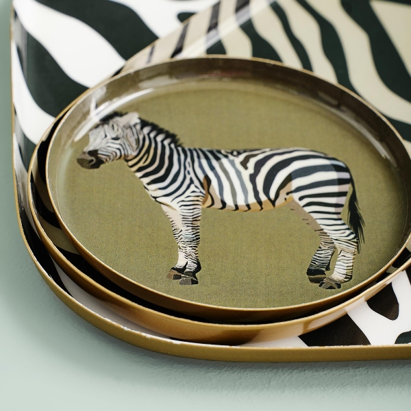 Vintage Tablett 3er Set Zebra Metall 