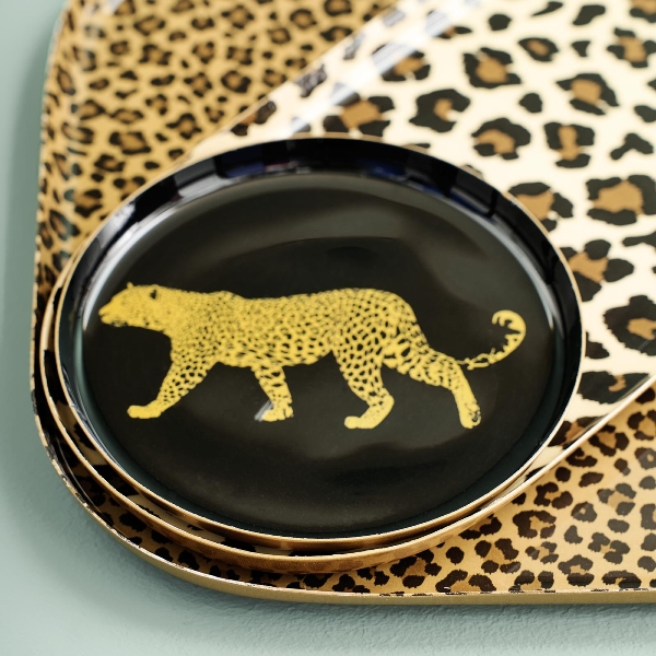 Vintage Tablett 3er Set Leopard Metall 