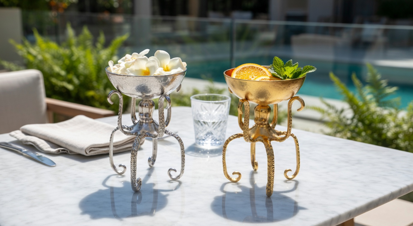 Deko Schale Octopus Krake Aluminium Gold