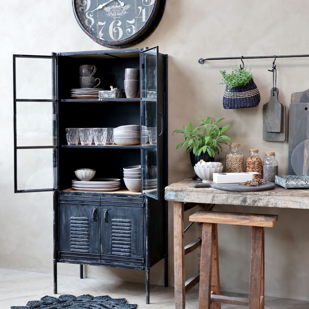 Vitrine Schrank Spind Alissa Vintage Metall Glas Holz