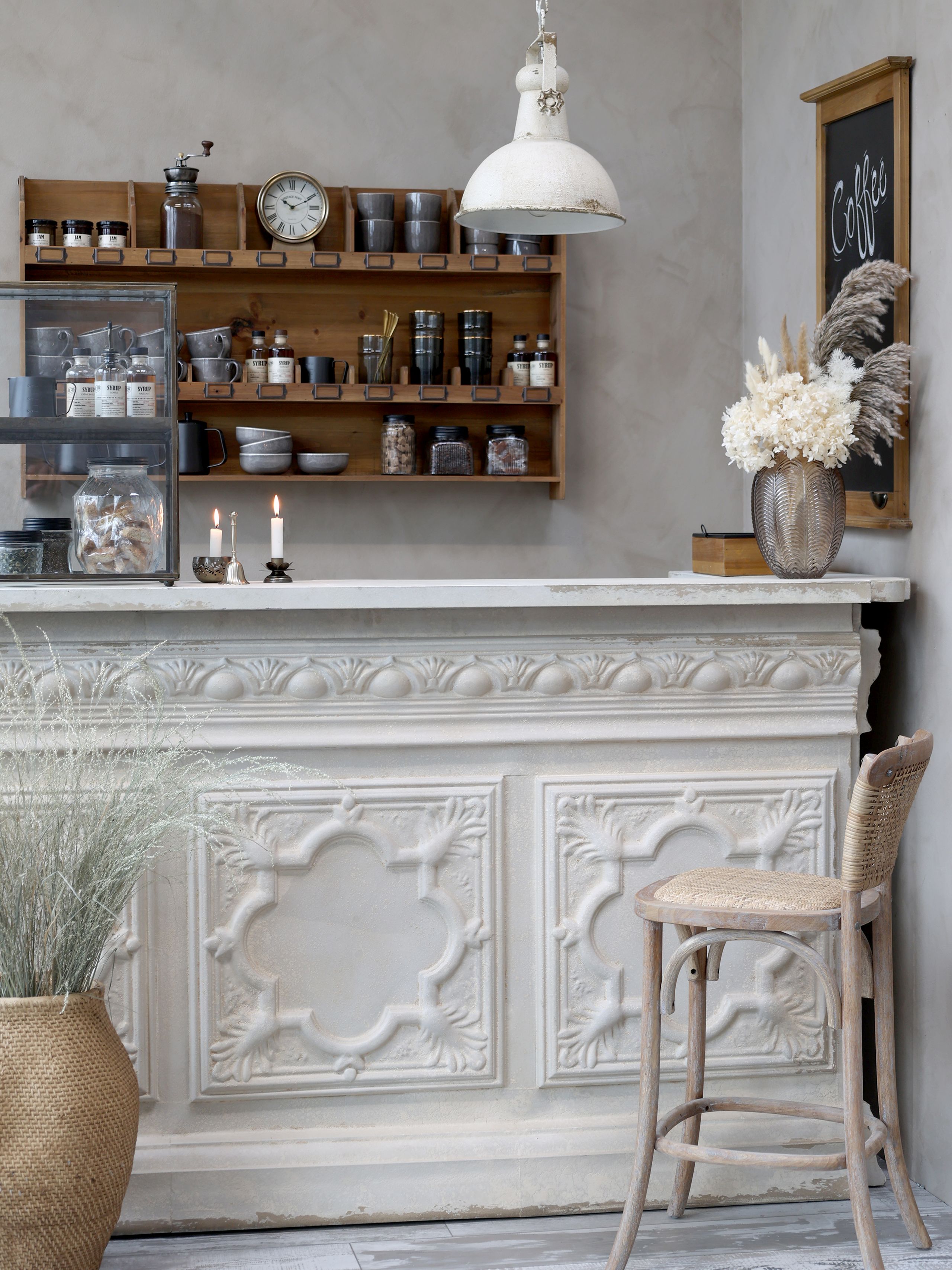 Vintage Ladentheke Empfangstresen Hausbar Barock Romantik Antik Weiß 220cm