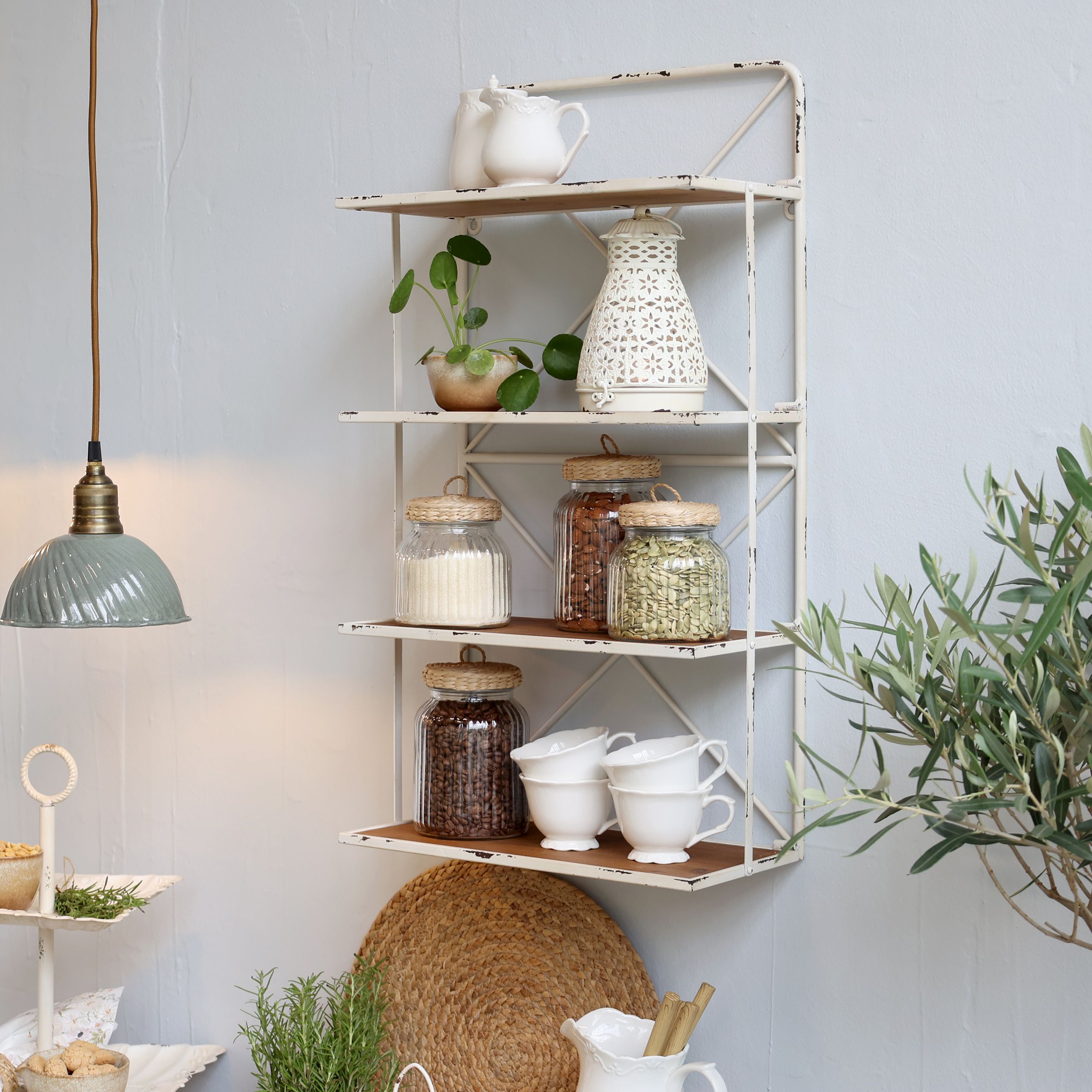 Vintage Wandregal Alice Landhaus 4 Böden Used-Look