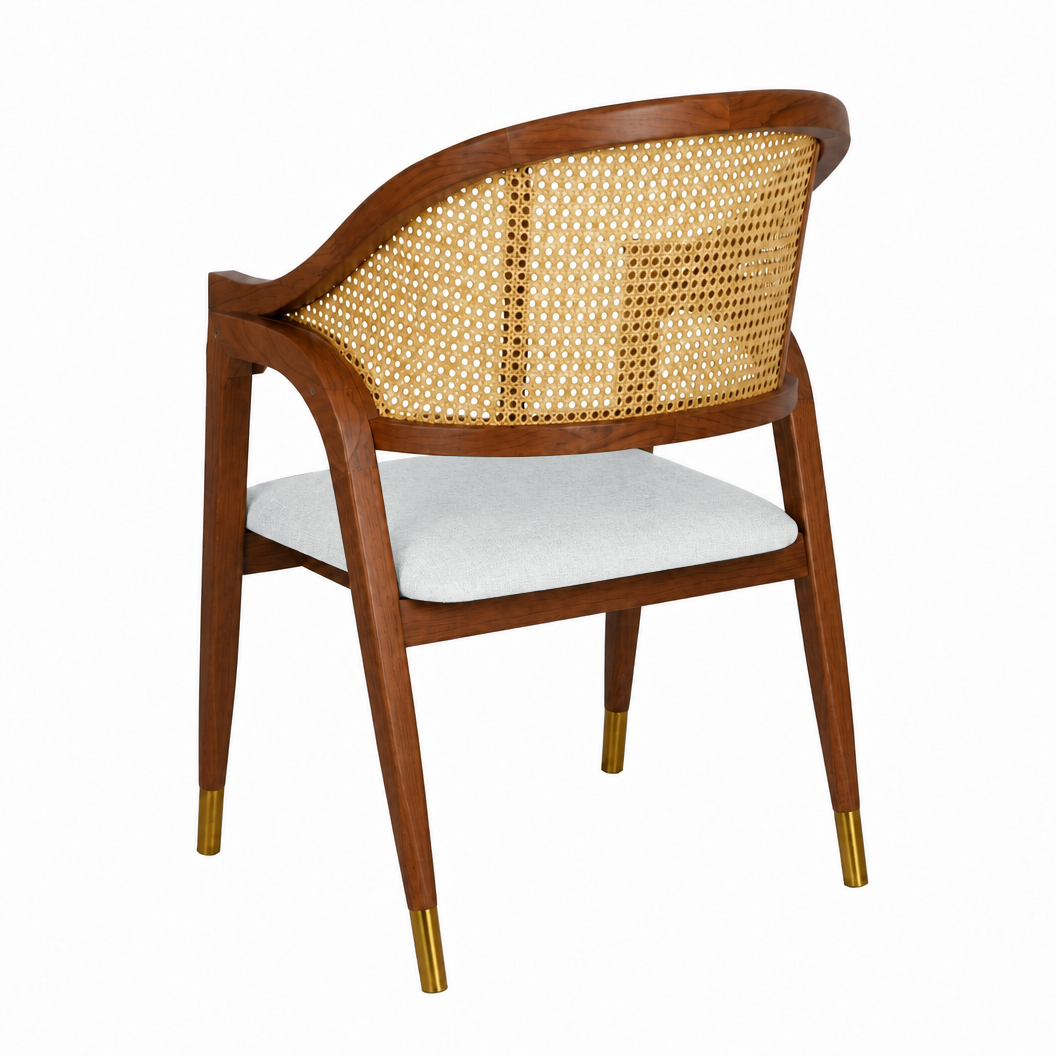 Esszimmerstuhl Aureo Mid-Century Massivholz Rattan Walnuss