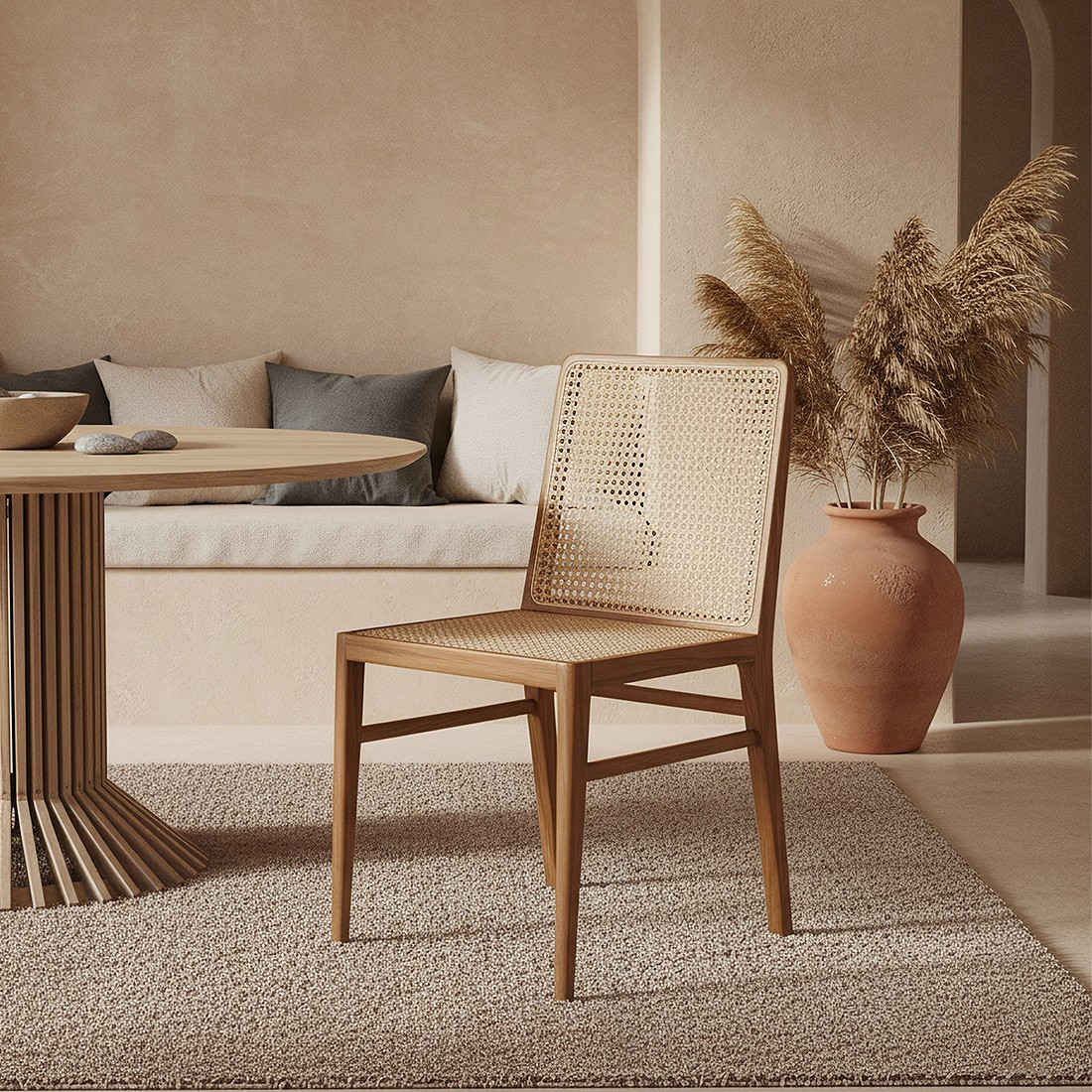 Esszimmerstuhl Novita Teak Rattan Wiener Geflecht Braun