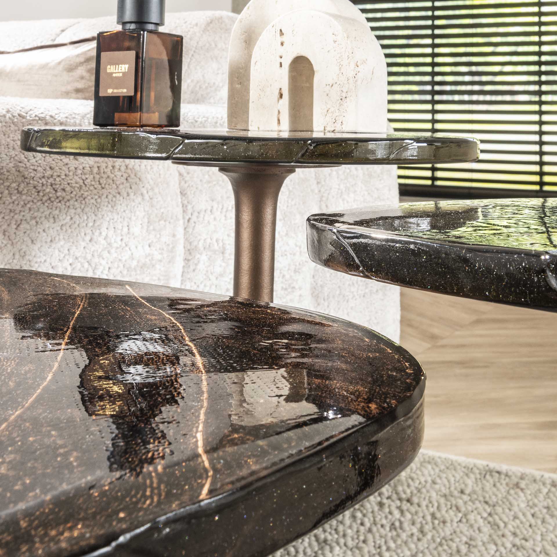 Retro Beistelltische Eclipse Glas Metall Antik-Kupfer M