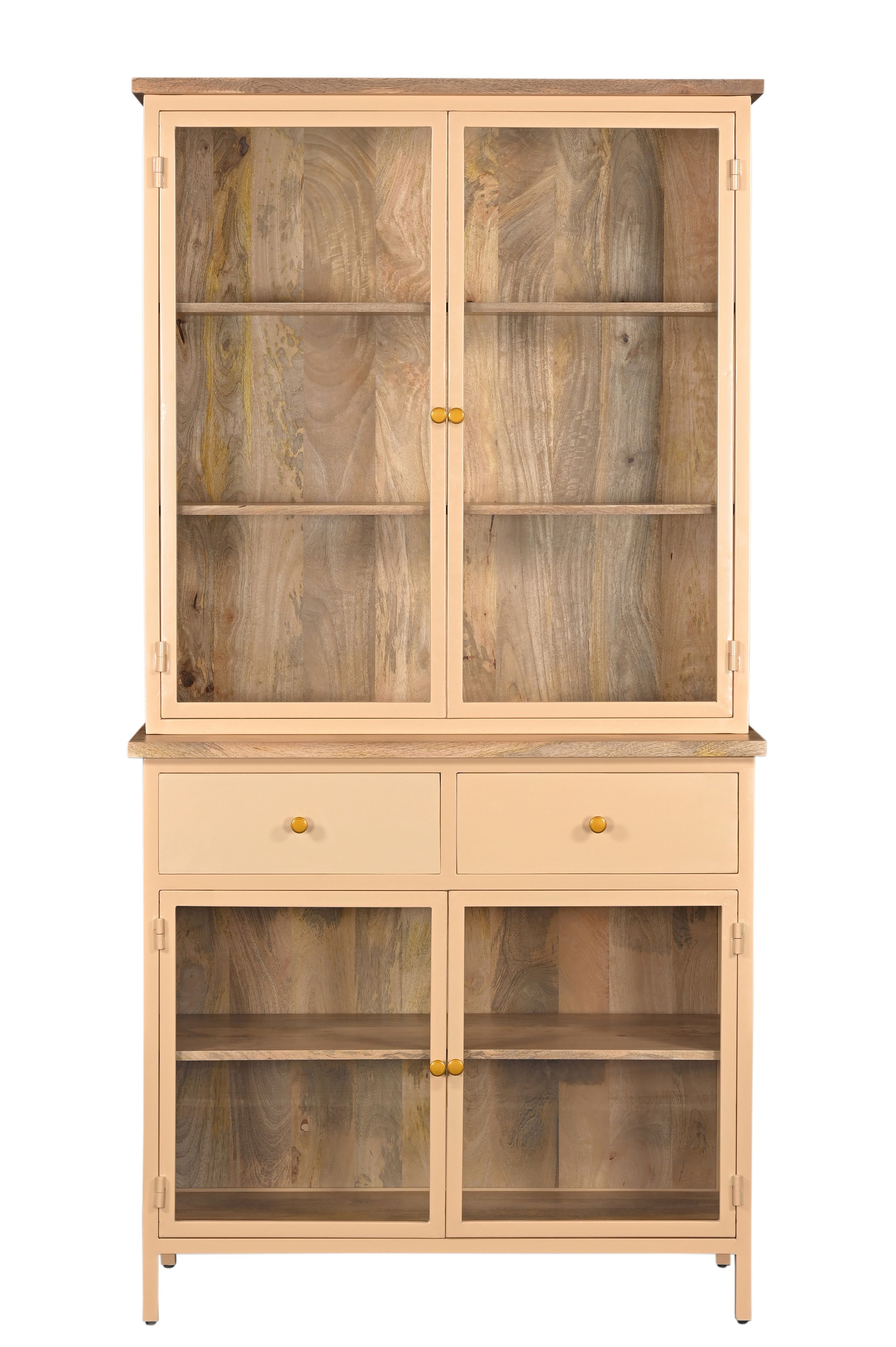 Landhaus Vitrine Küchenbuffet Provence Vintage Metall Holz Champagner 200cm