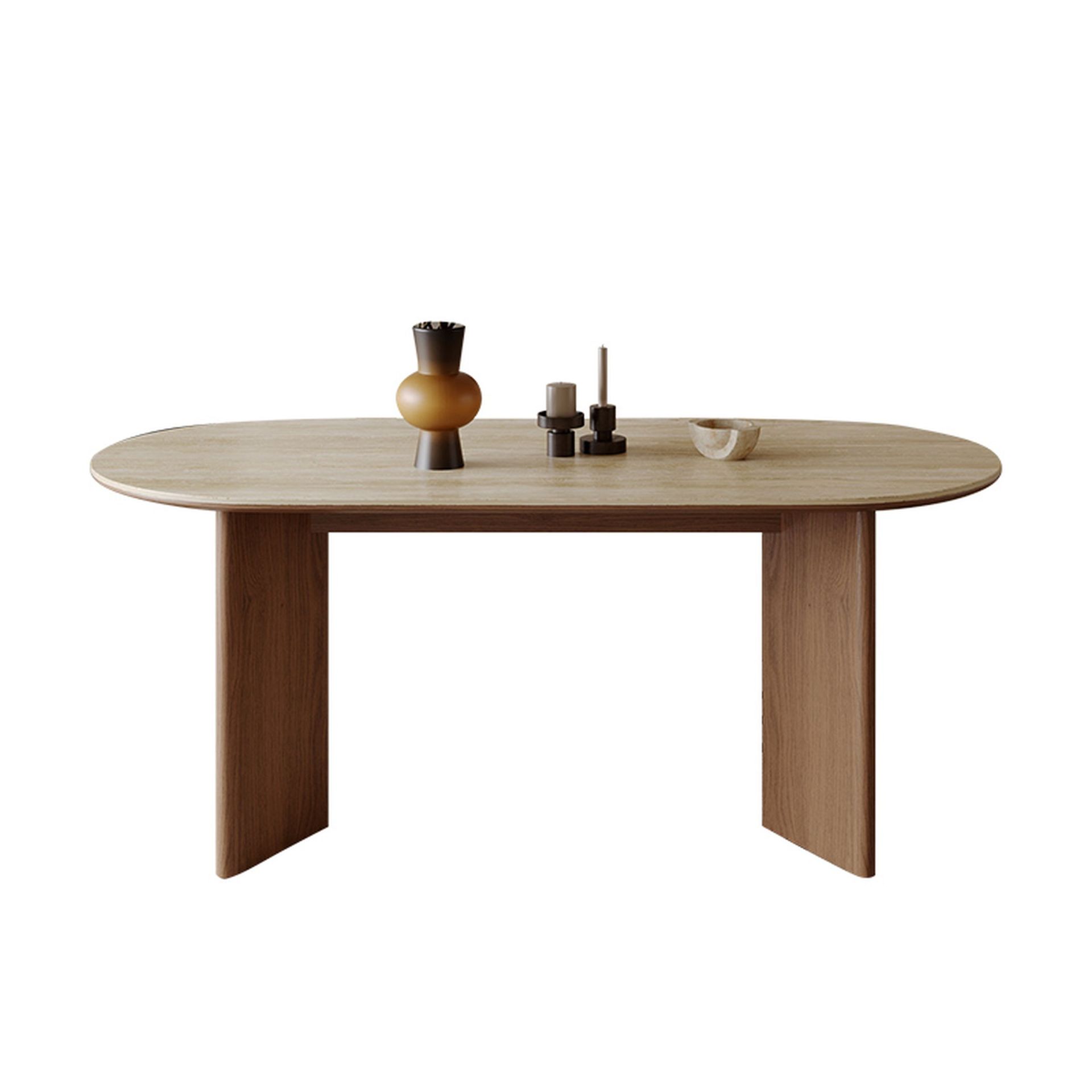 Essgruppe Tivoli Travertin Keramik 180 Massivholz Esche + 4 Stühle Aureo Walnuss