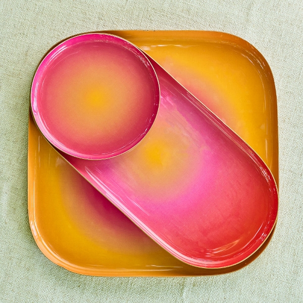 Vintage Tablett 3er Set Airbrush Metall