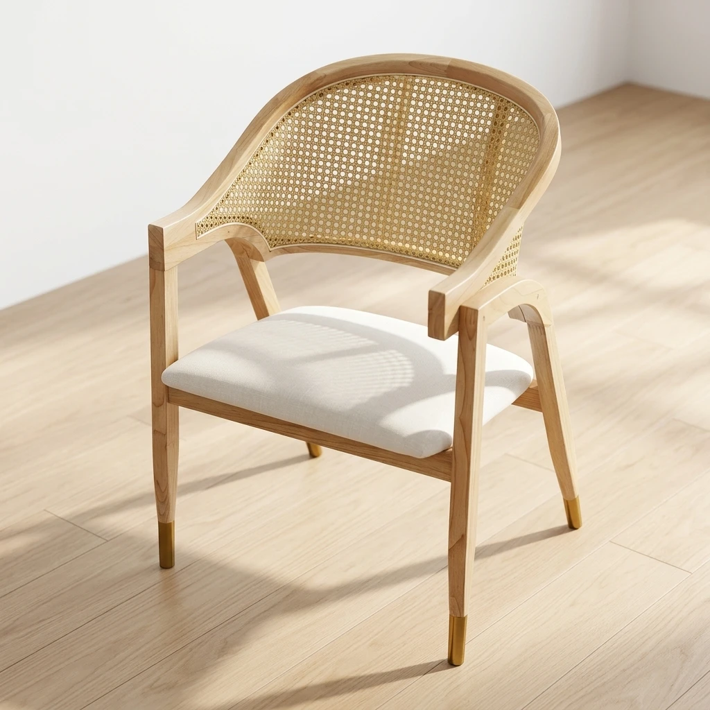 Esszimmerstuhl Noblesse Mid-Century Massivholz Rattan Natur
