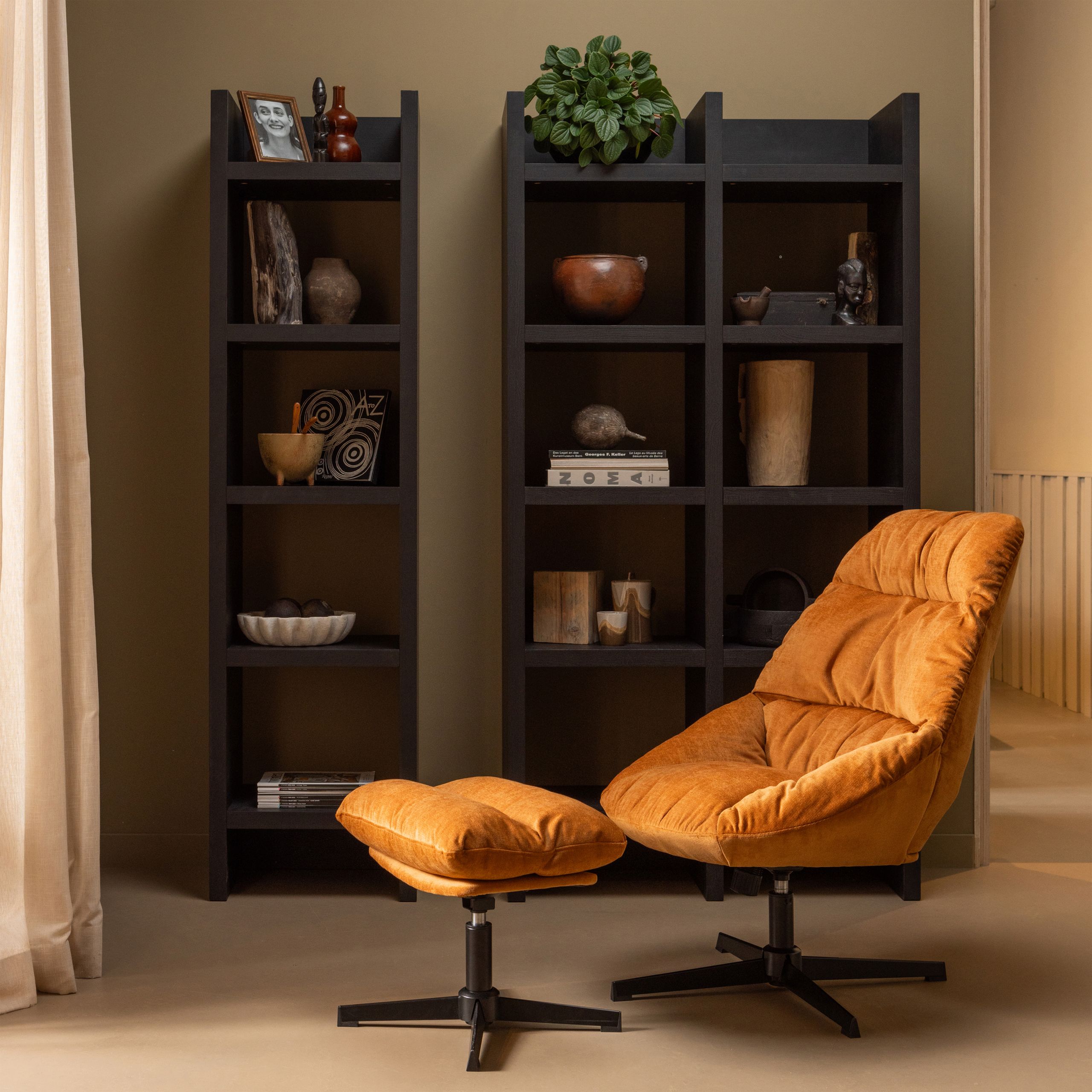 Retro Loungesessel Relaxsessel Yaro Set mit Hocker Samt Ginger oder Espresso