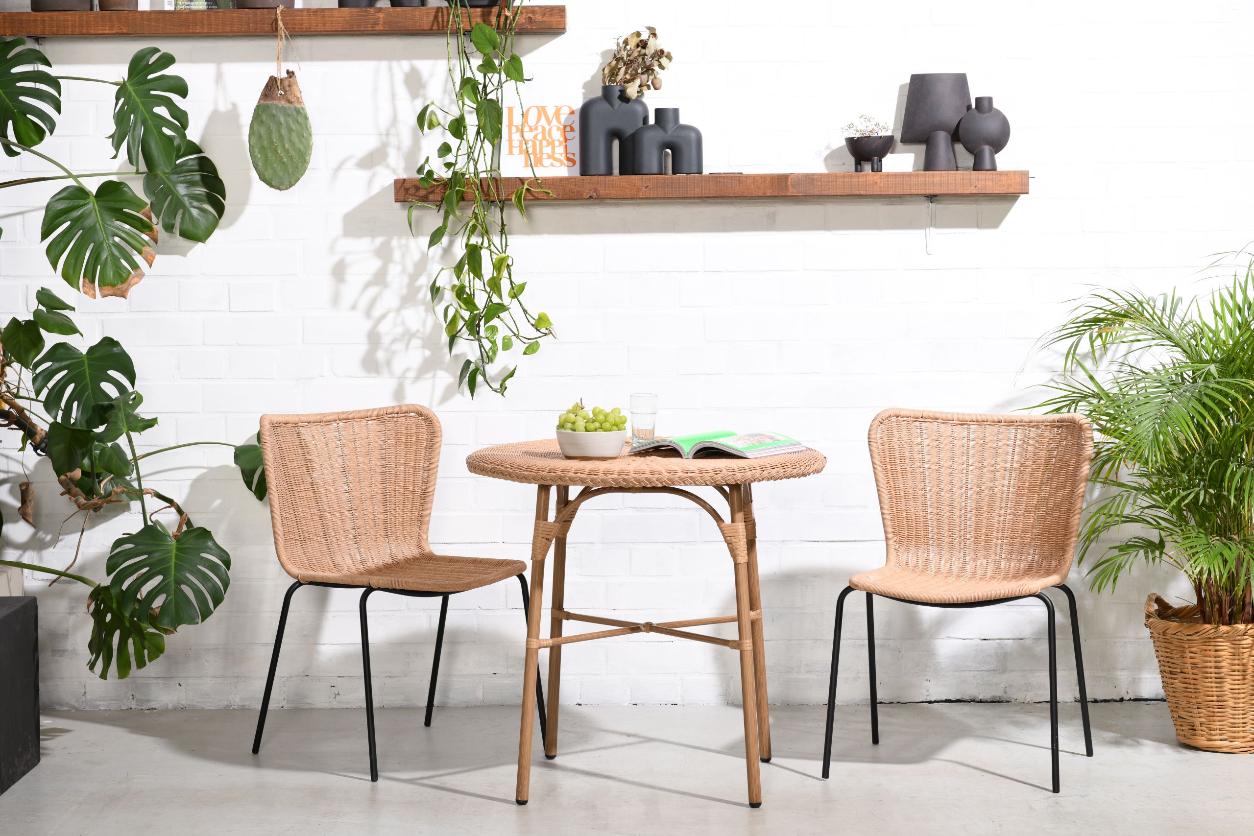 Set Rattan Esstisch 80 Ø Cabana Bilbao + 2 Vela Stühle In/Outdoor Scandi Style