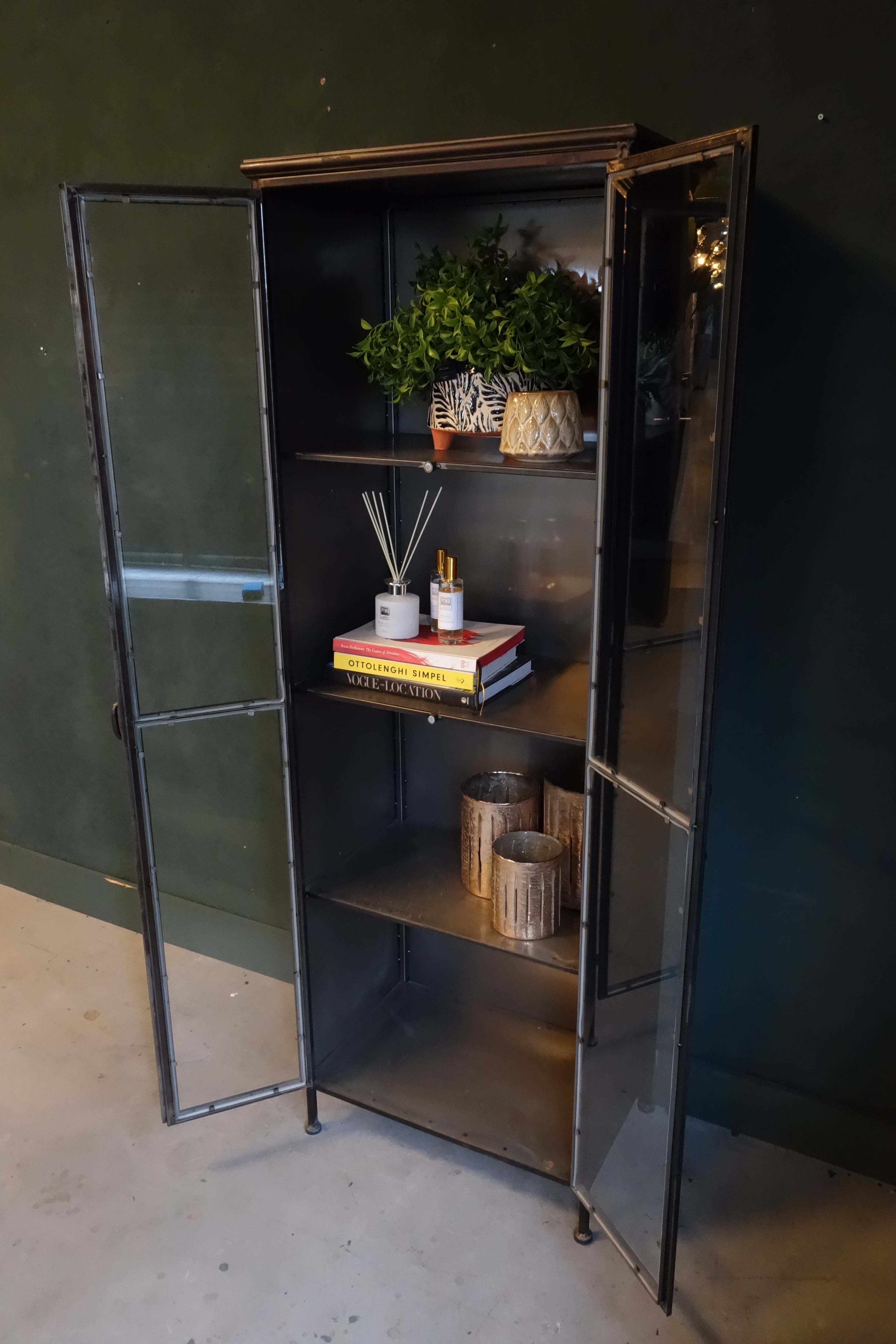 Metallschrank Vitrine Purist 180 Vintage Industrial Metall/Glass