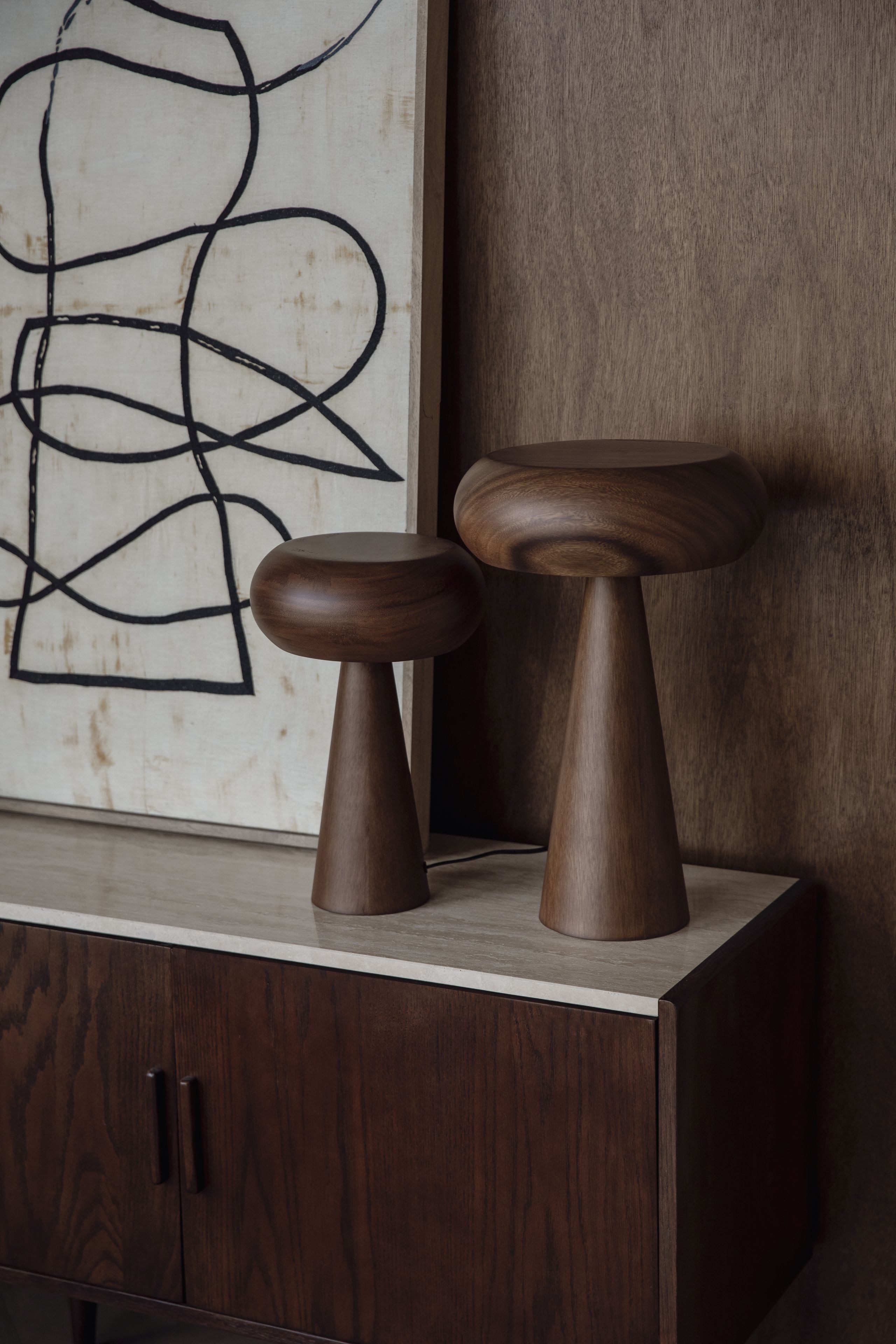 Retro Tischlampe Morel Akazienholz Größe S