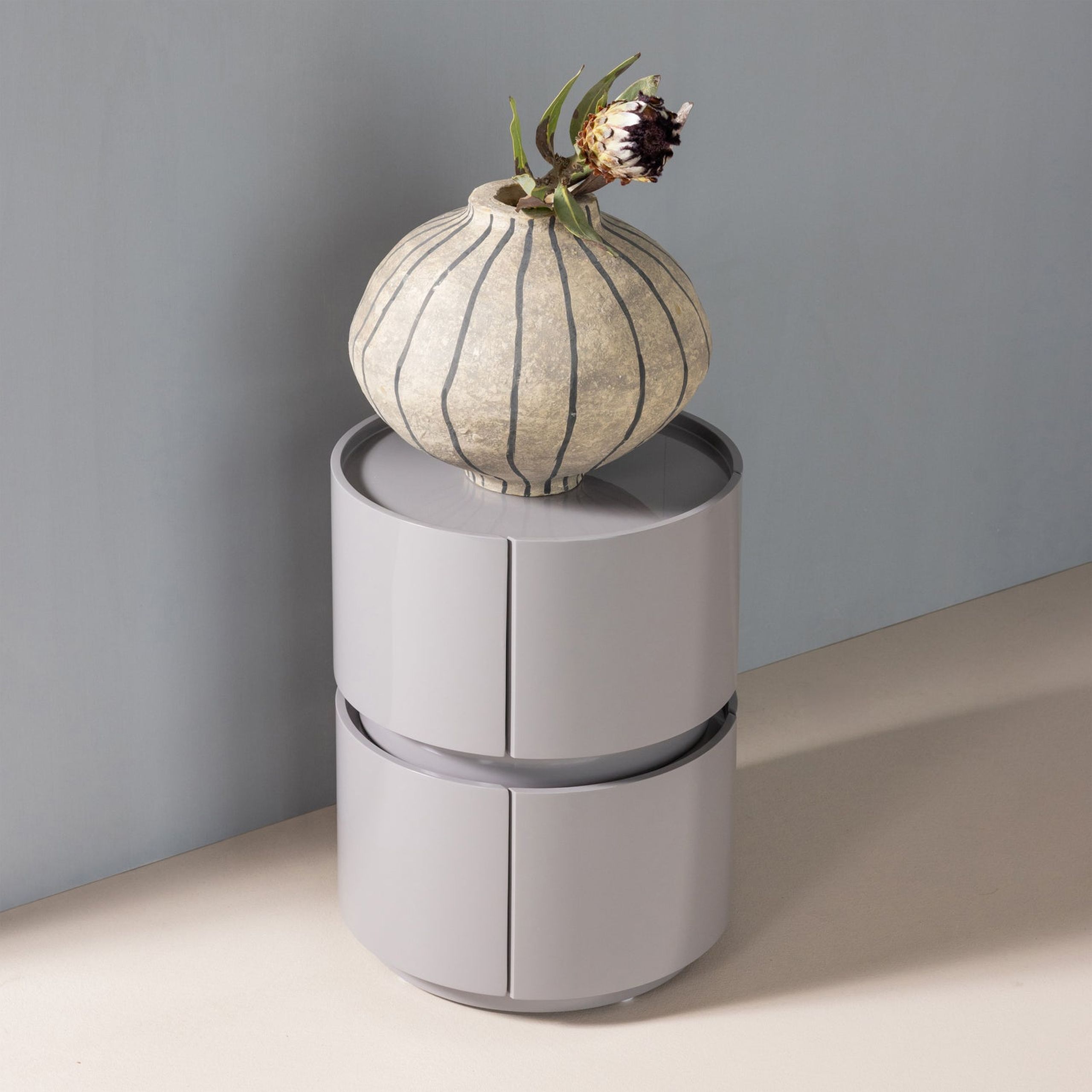 Retro Nachttisch Lunex Rund 2 Schubladen Mauve