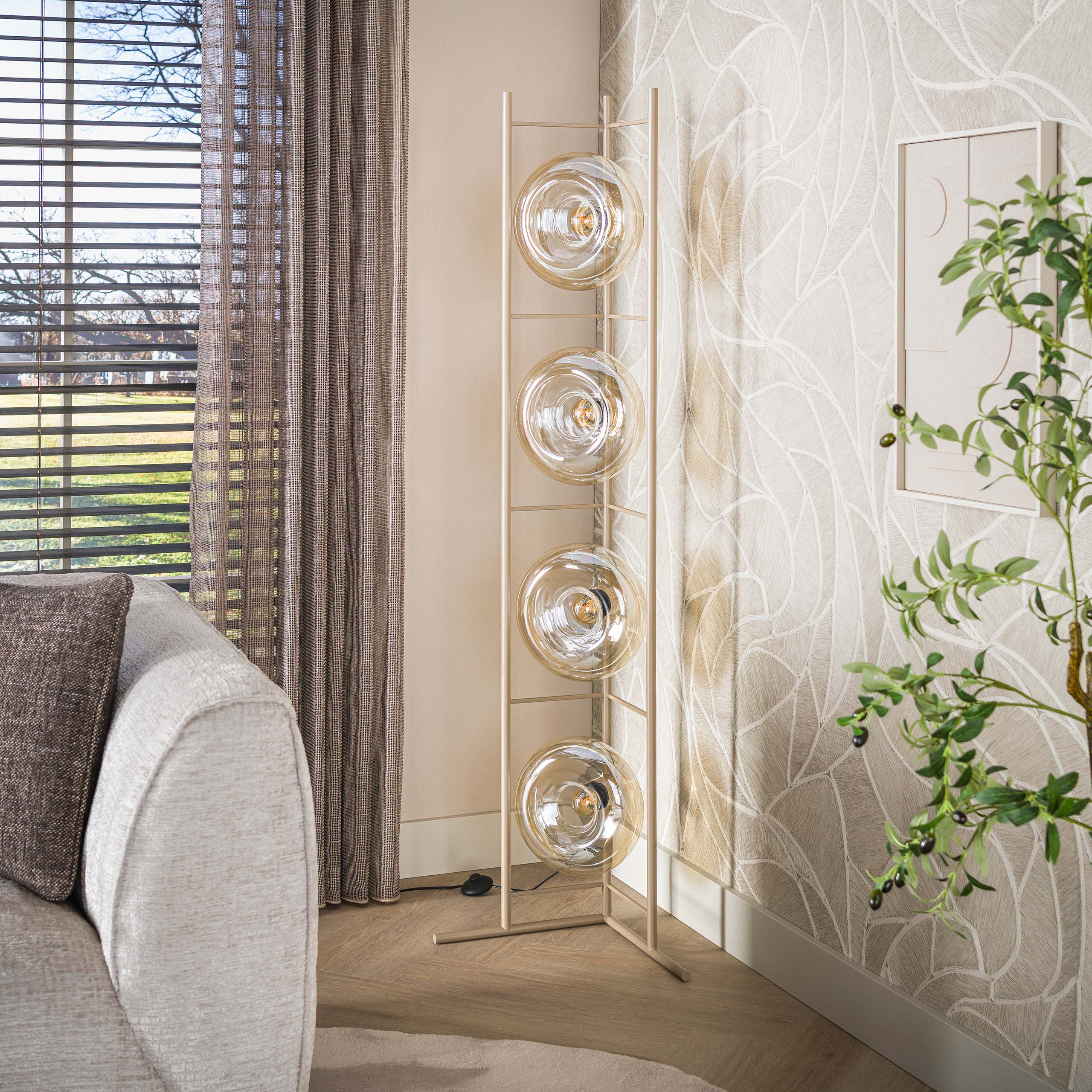Retro Stehlampe El Sol Beige Metall Glas