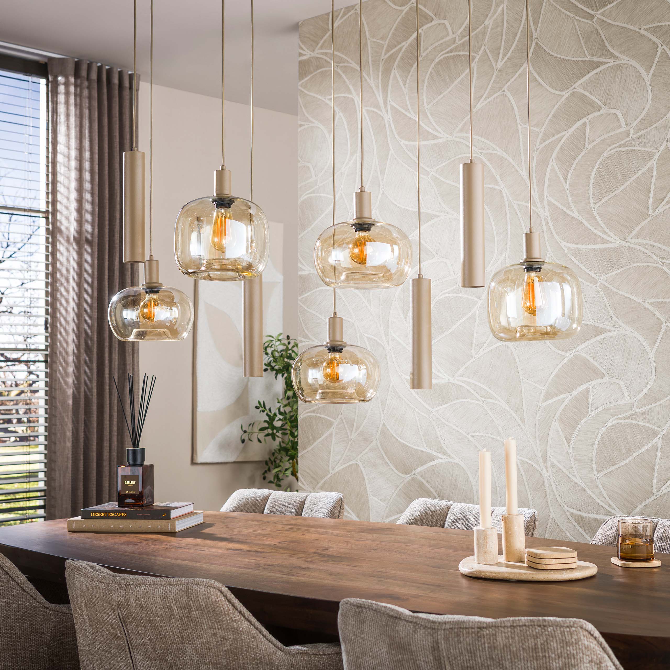 Hängelampe Industrial Serene Beige Glas Metallpendel 5 + 4