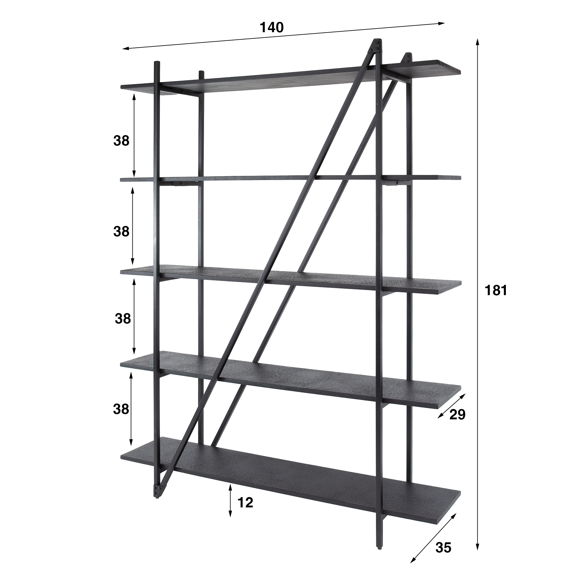 Industrial Regal Bücherregal Piega Metall Anthrazit 140 cm Industrial Regal Bücherregal Piega Metall Anthrazit 140 cm