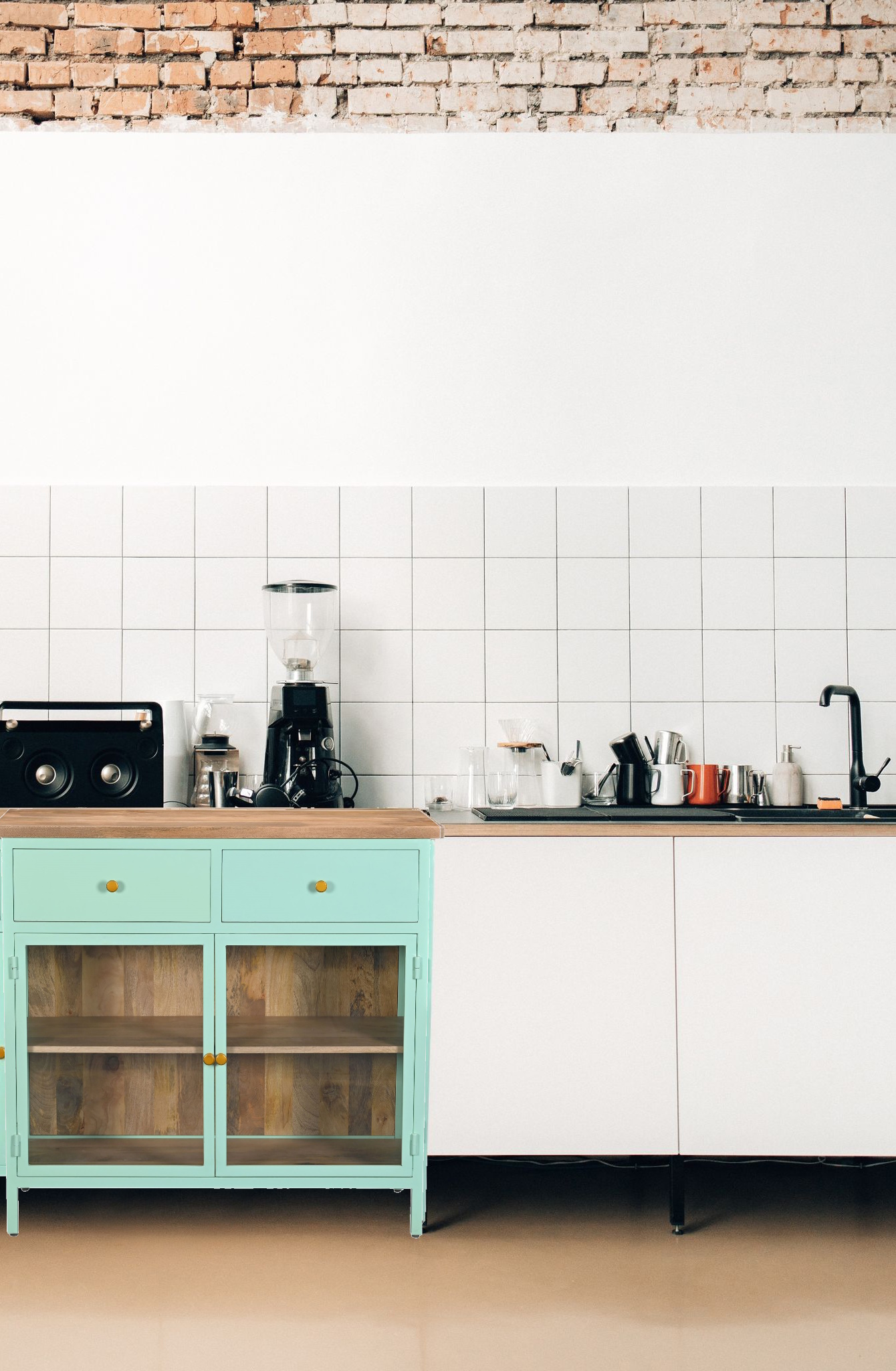 Küchenschrank Sideboard Vintage 2türig Provence Metallkorpus Holz Azure
