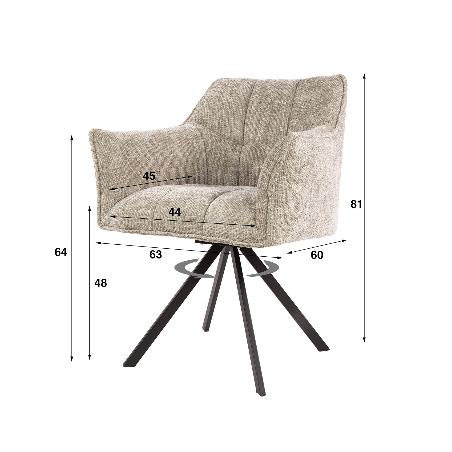 Esszimmerstuhl Armlehnstuhl Raster Drehbar Strukturstoff Sand