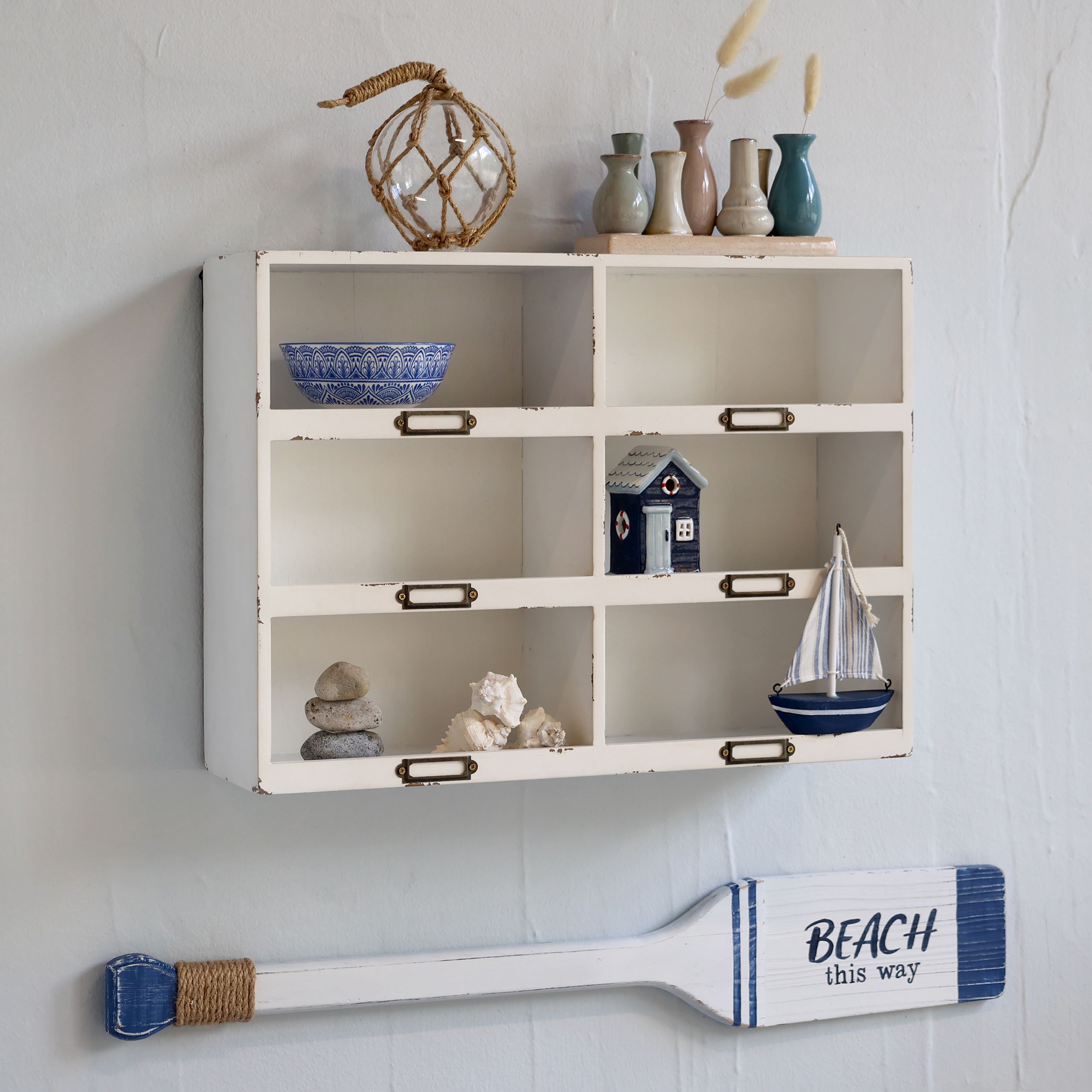 Vintage Wandregal Marina Landhaus 6 Fächer Used-Look