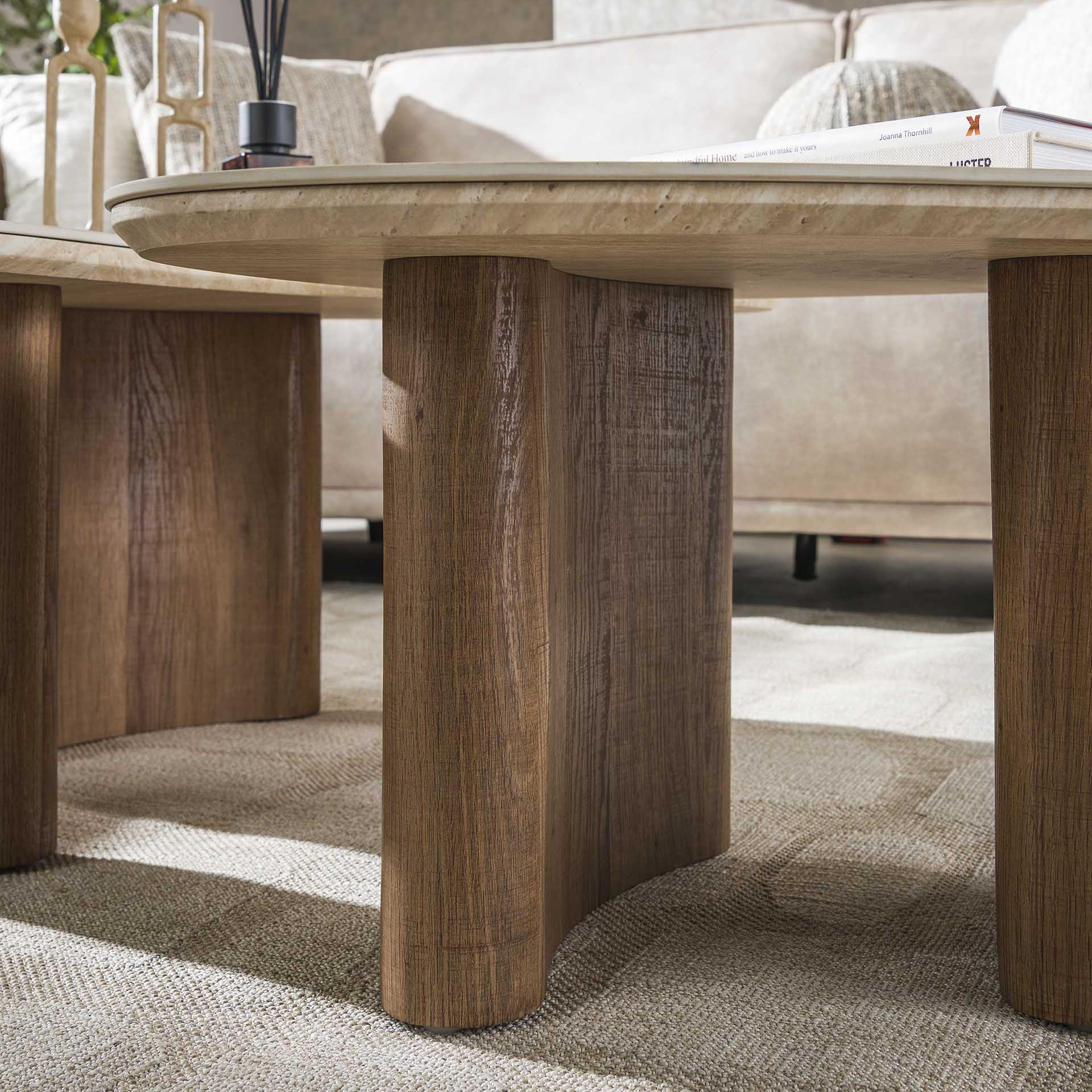 Retro Couchtisch 2er Set Romano Travertin Keramik Organic Shape Retro Couchtisch 2er Set Romano Travertin Keramik Organic Shape