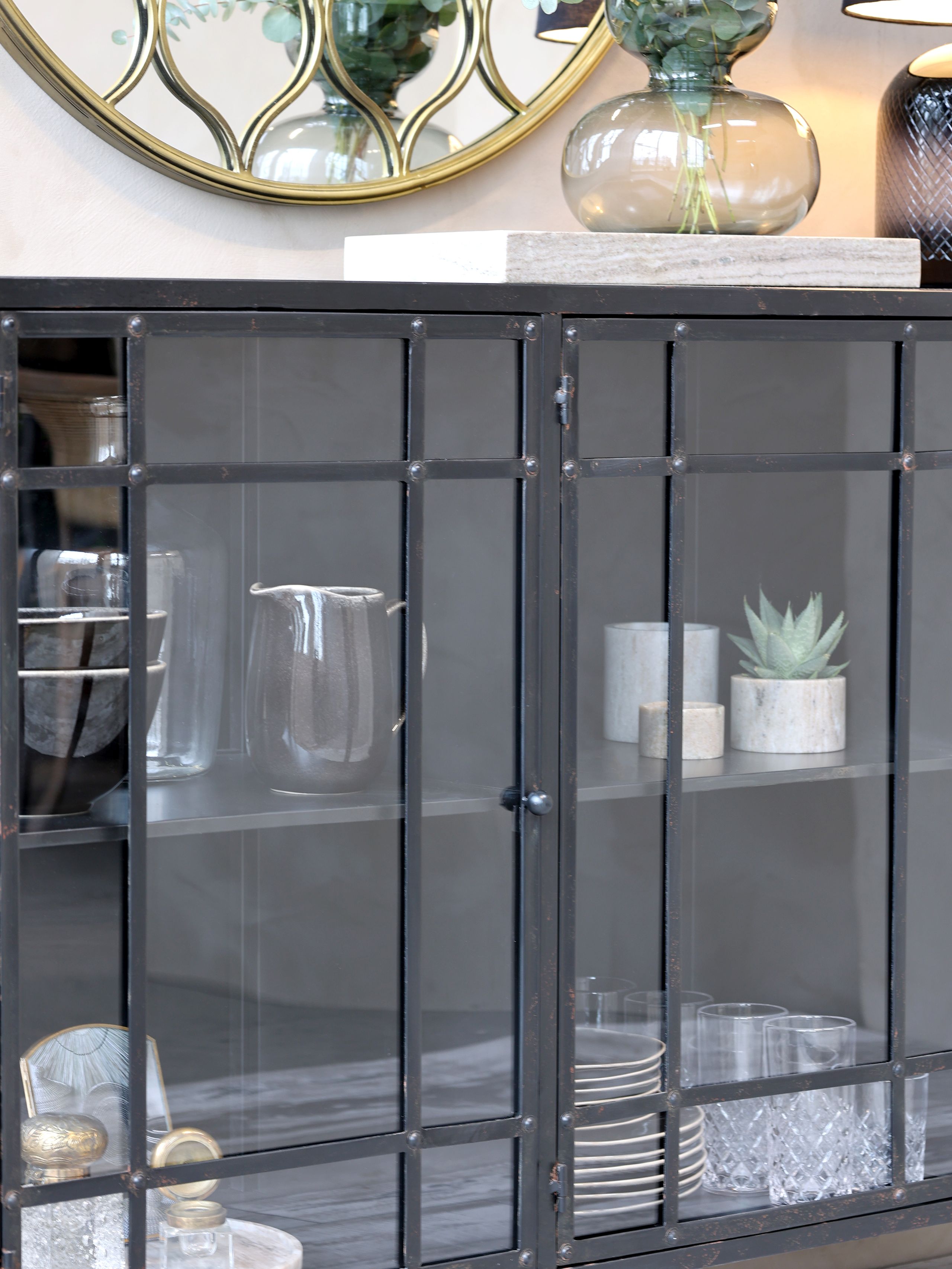 Industrial Vitrine Sideboard Blacksmith Metall/Glas 3 Türen