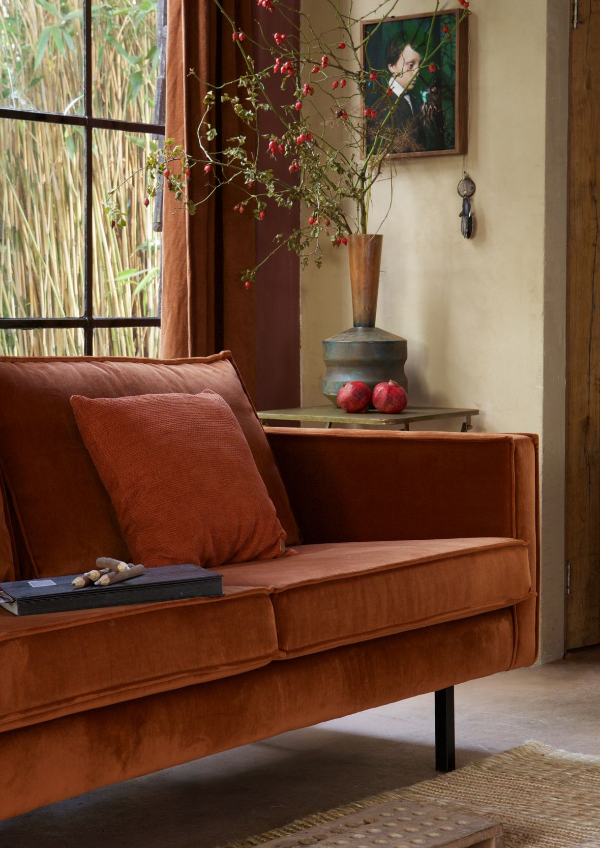 Retro Samtsofa Rodeo 2,5-Sitzer Rost