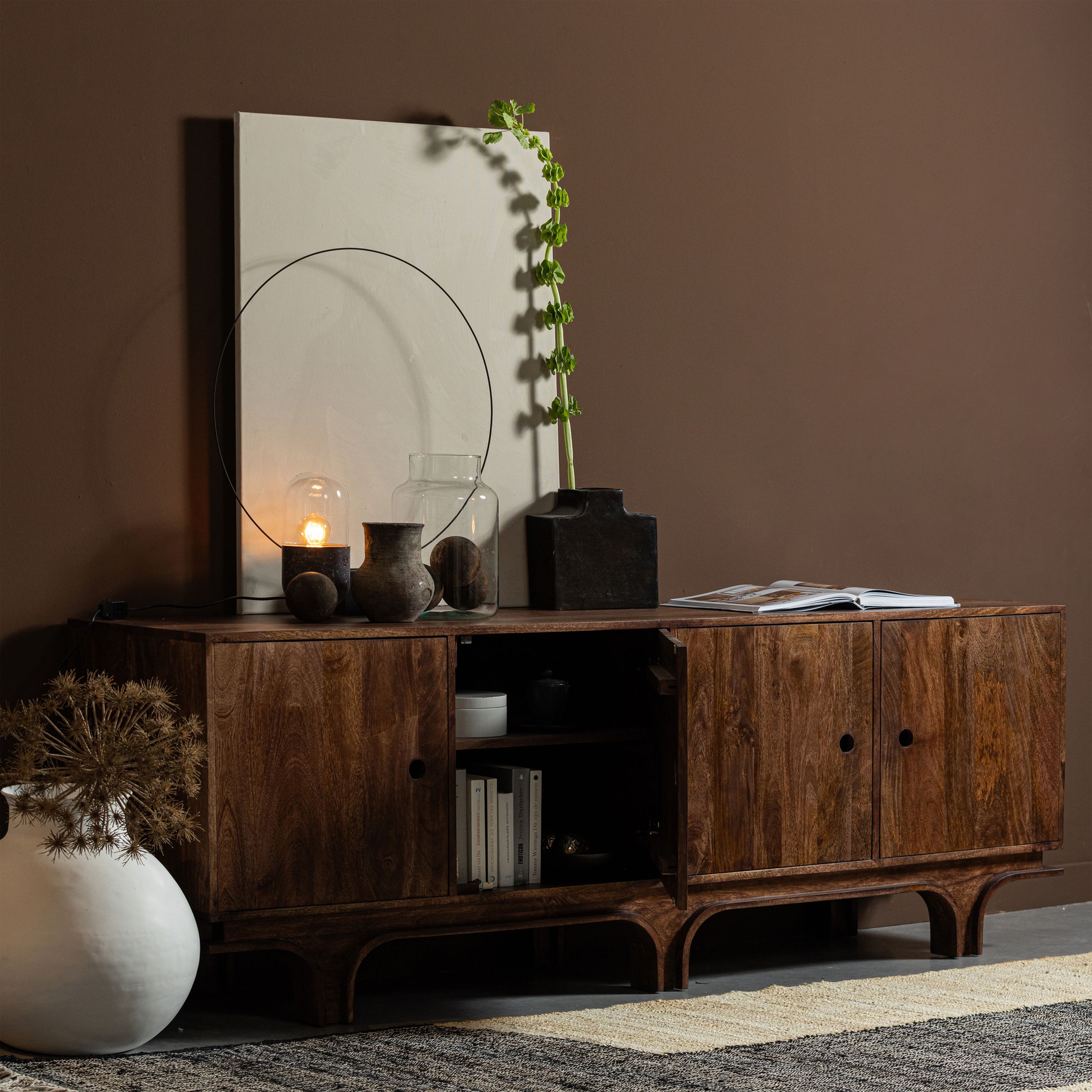 Retro Sideboard Kommode Staes Mangoholz 4 Türen 200 cm