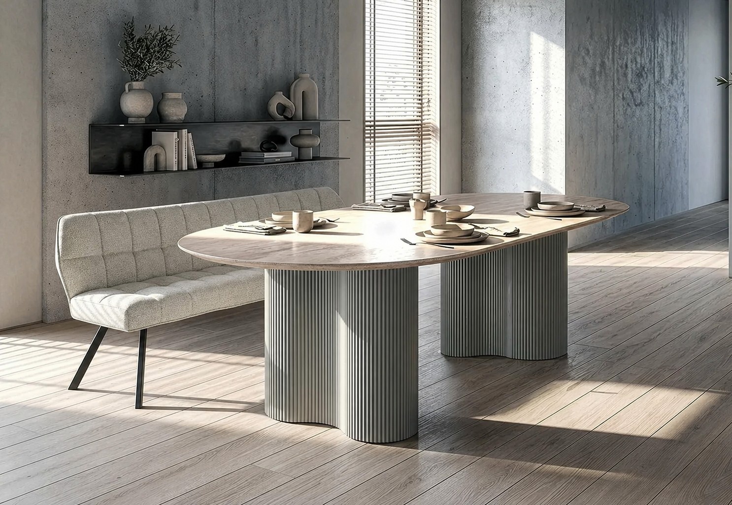 Esstisch Bari Travertin Keramik Metall 160