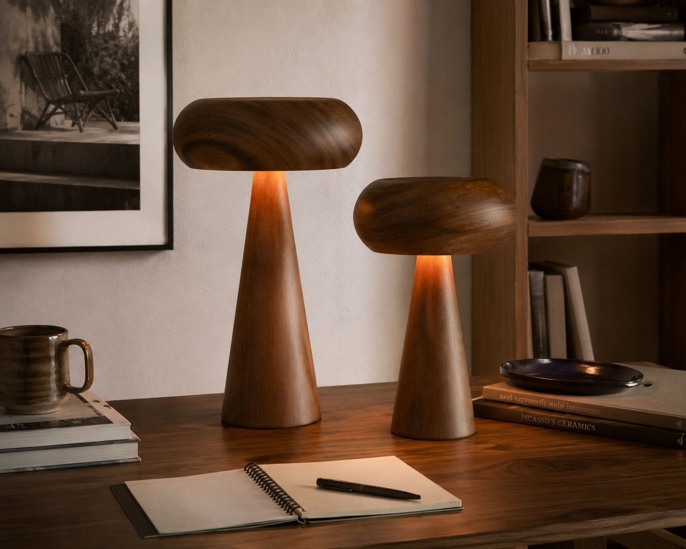 Retro Tischlampe Morel Akazienholz zwei Größen