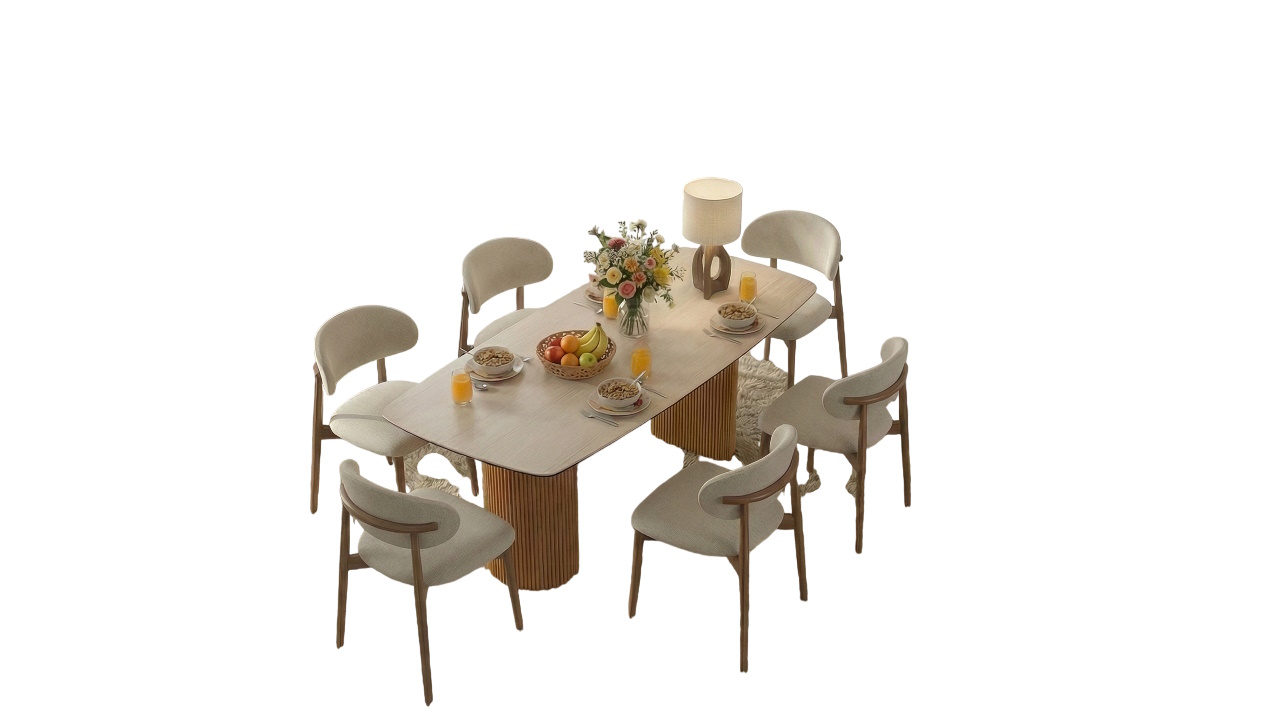  Essgruppe Travertin Tisch Roma + 6 Stühle Linea montiert