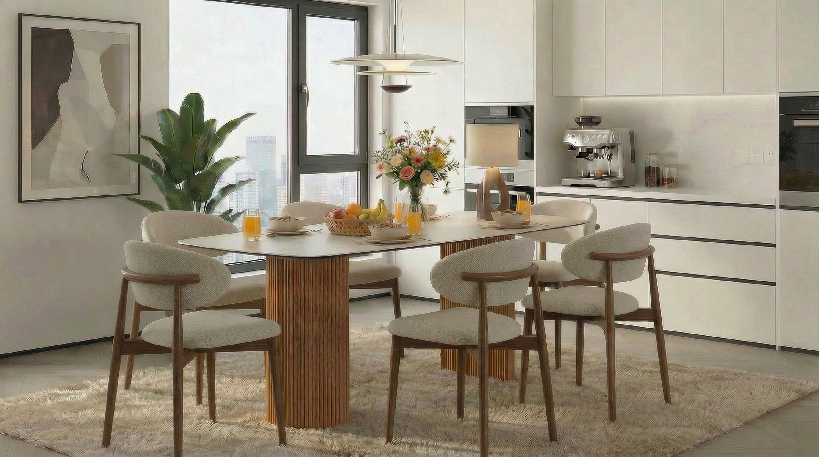  Essgruppe Travertin Tisch Roma + 6 Stühle Linea montiert