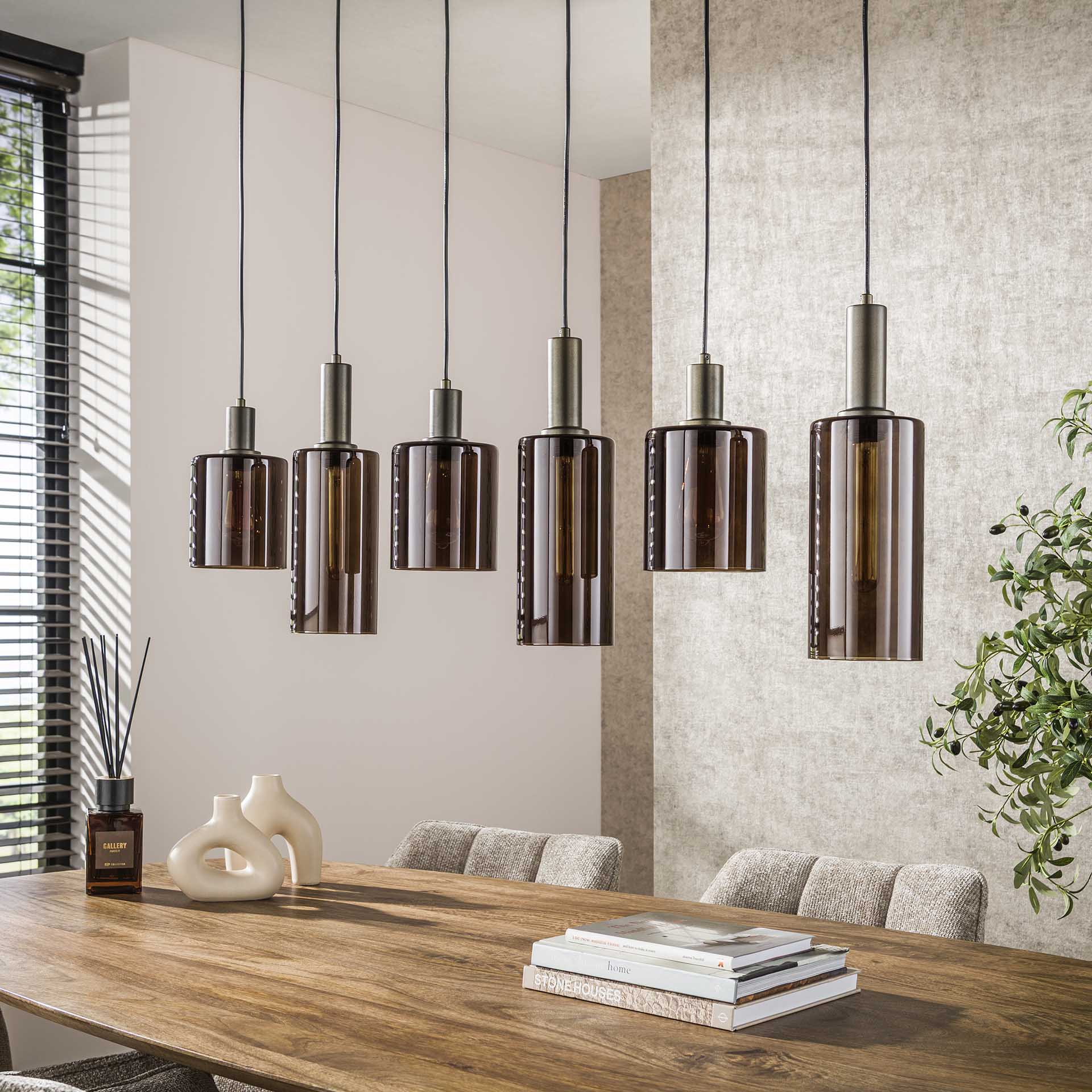 Retro Hängelampe Pendelleuchte Sepiora 6 flammig Glas Bronze Retro Hängelampe Pendelleuchte Sepiora 6 flammig Glas Bronze