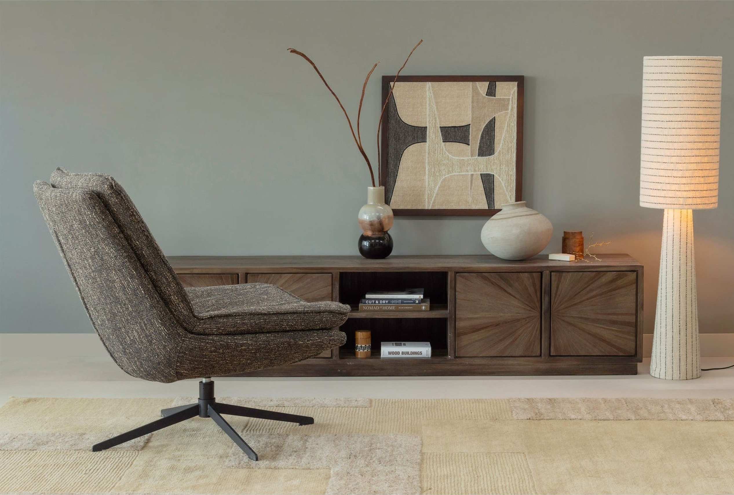 Retro Stehlampe Loft Bouclé Stripes Natur 130 cm Retro Stehlampe Loft Bouclé Stripes Natur 130 cm