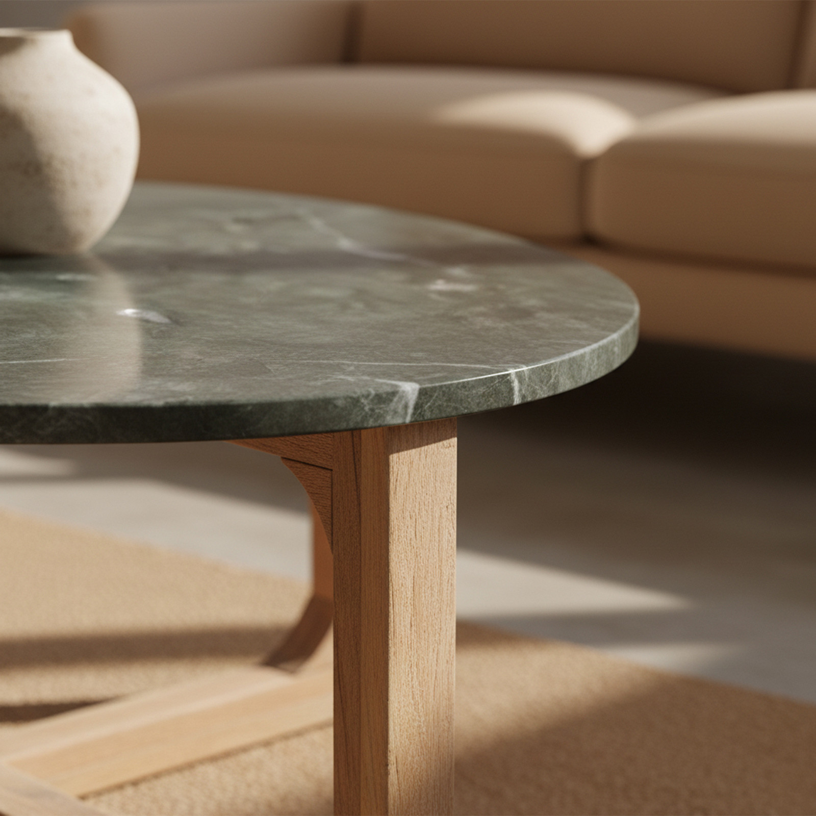 Retro Couchtisch Marble Marmor Holz oval Grün