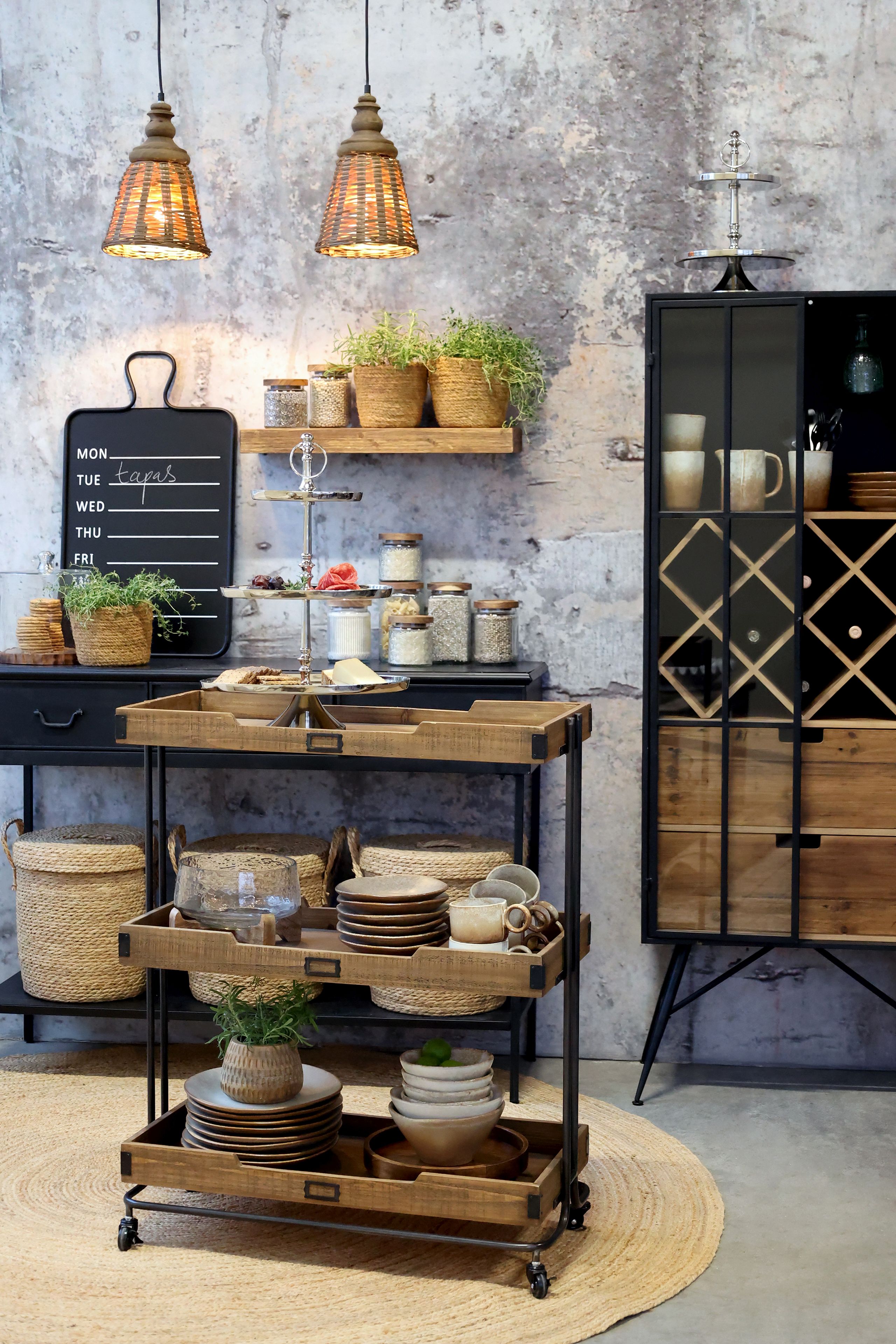 Vintage Vitrine Barschrank Cuvée Industrial Tannenholz Metall