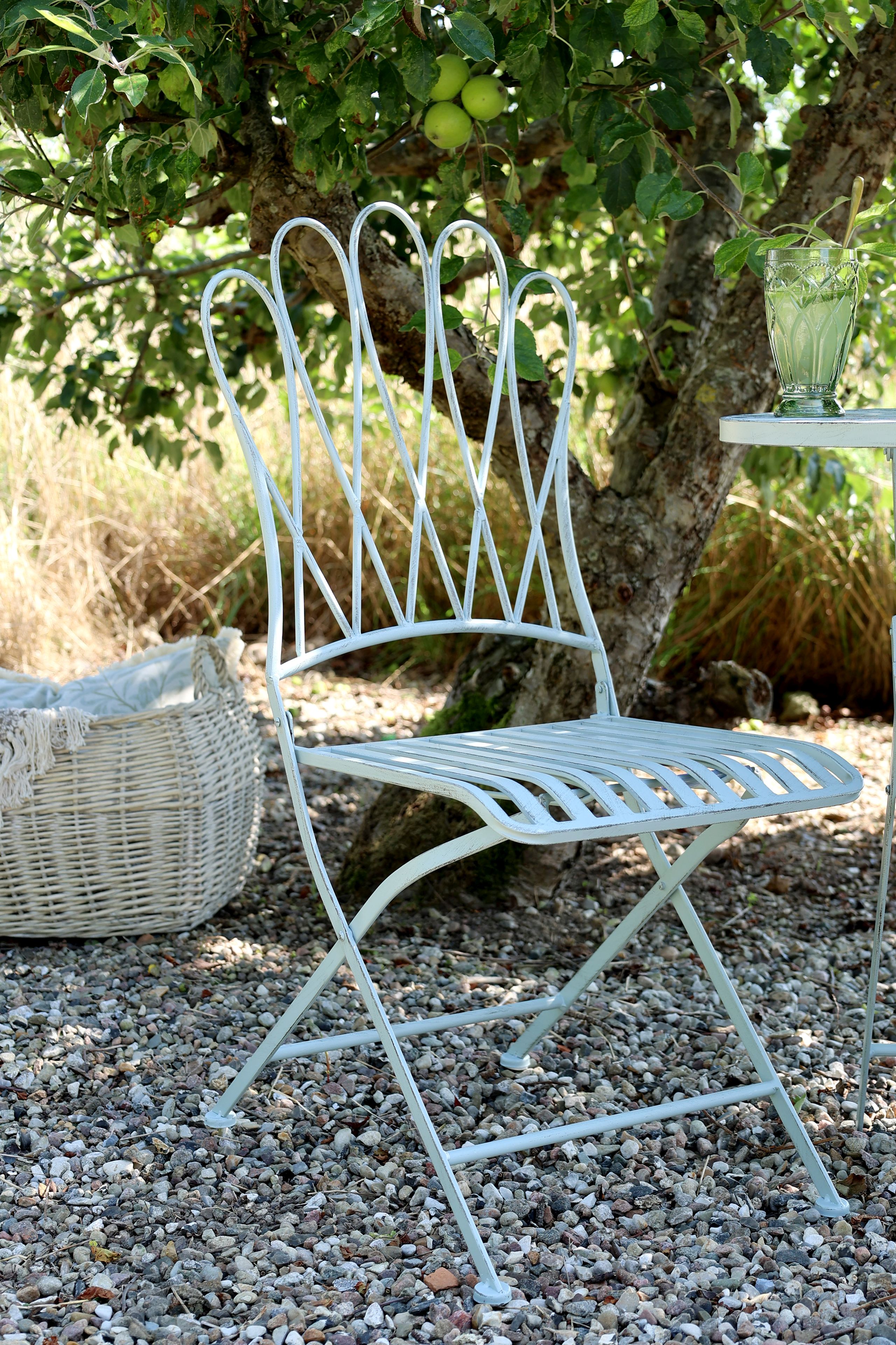 Vintage Garten/Balkon-Set Jardin Metall Himmelblau zwei Stühle ein Tisch