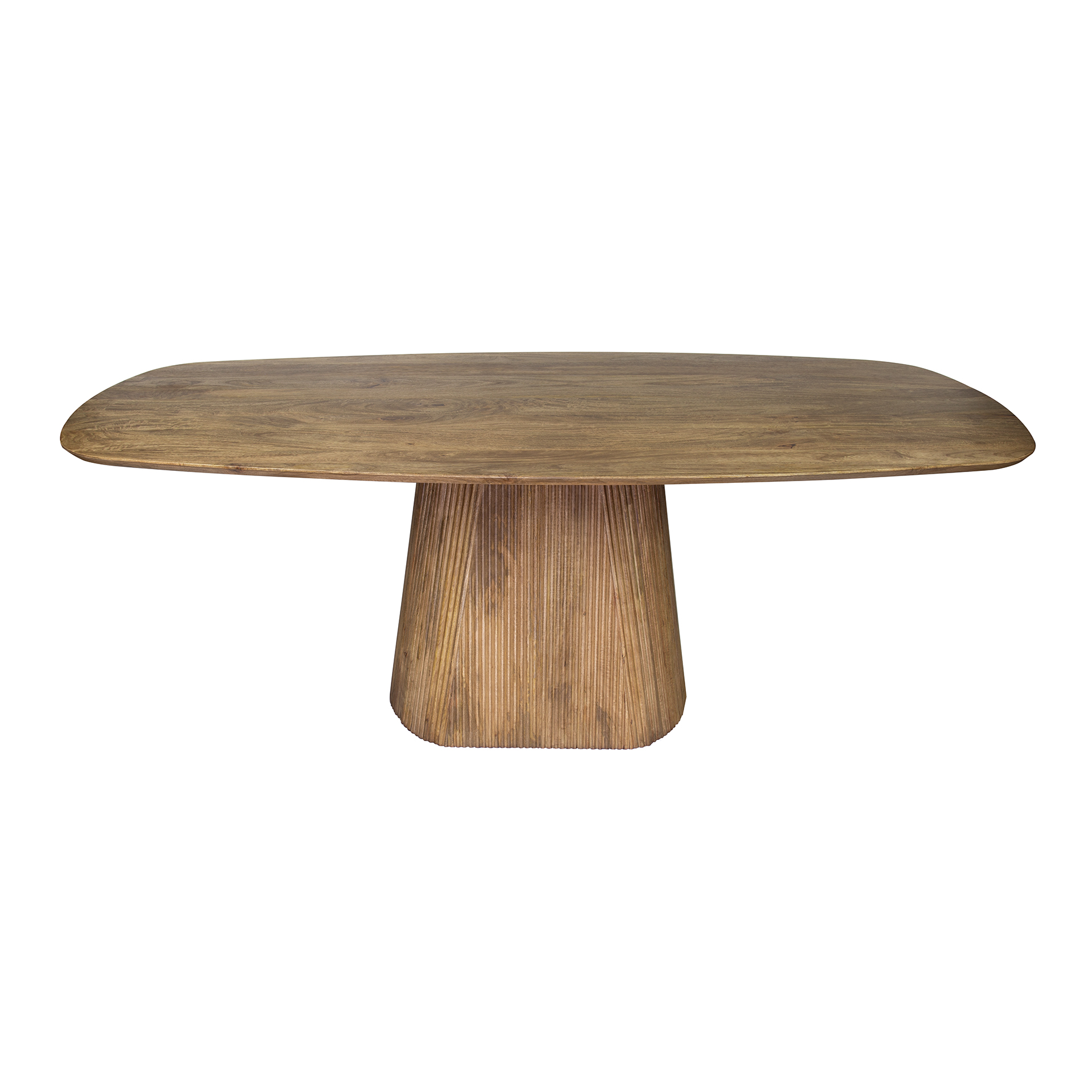 Retro Esstisch Mangoholz Wave 215 cm oval gerilltes konisches Bein