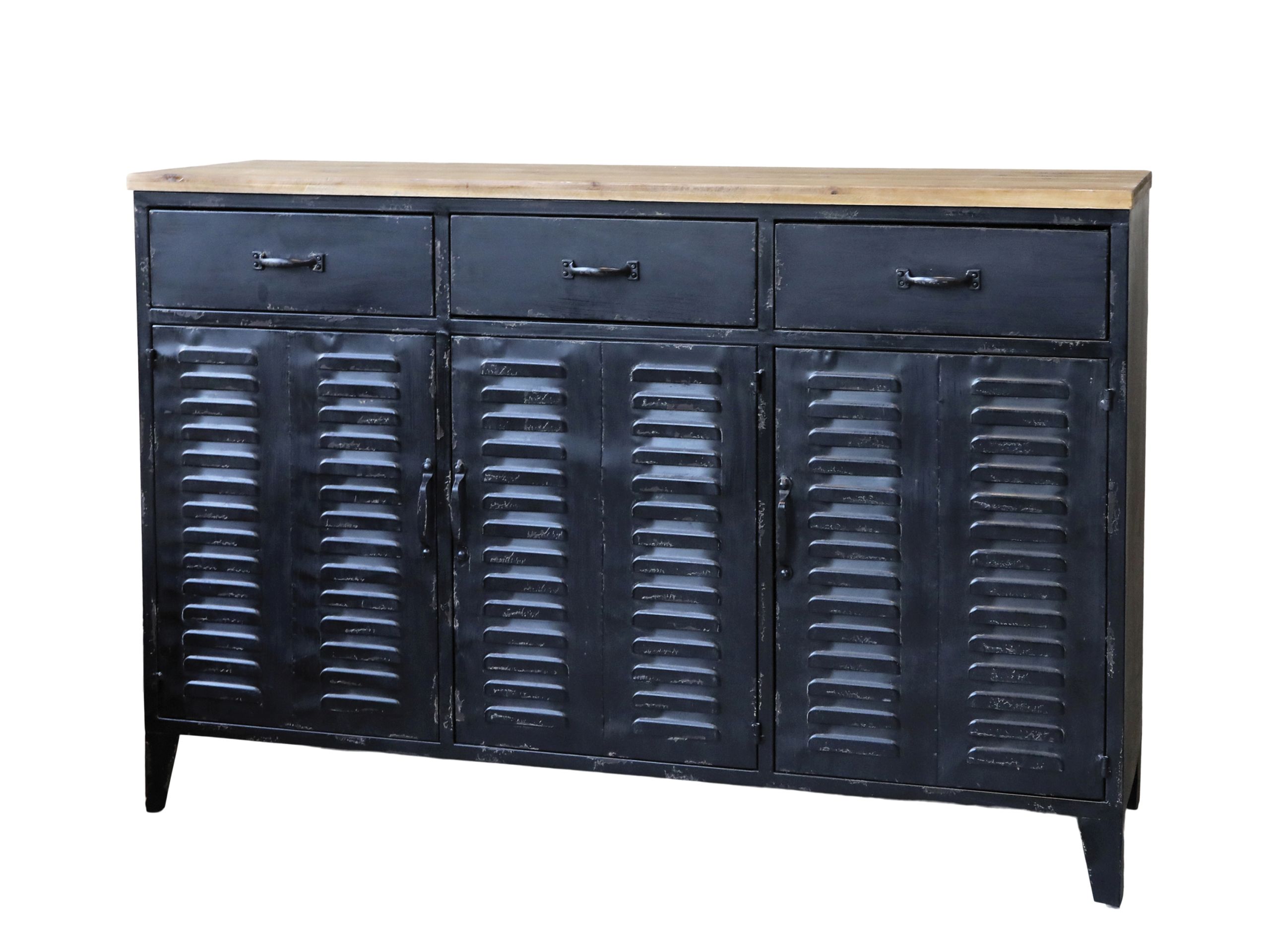 40039124_02 Factory Industrial Kommode Spind Metall 3 Schübe 3 Türen Schwarz