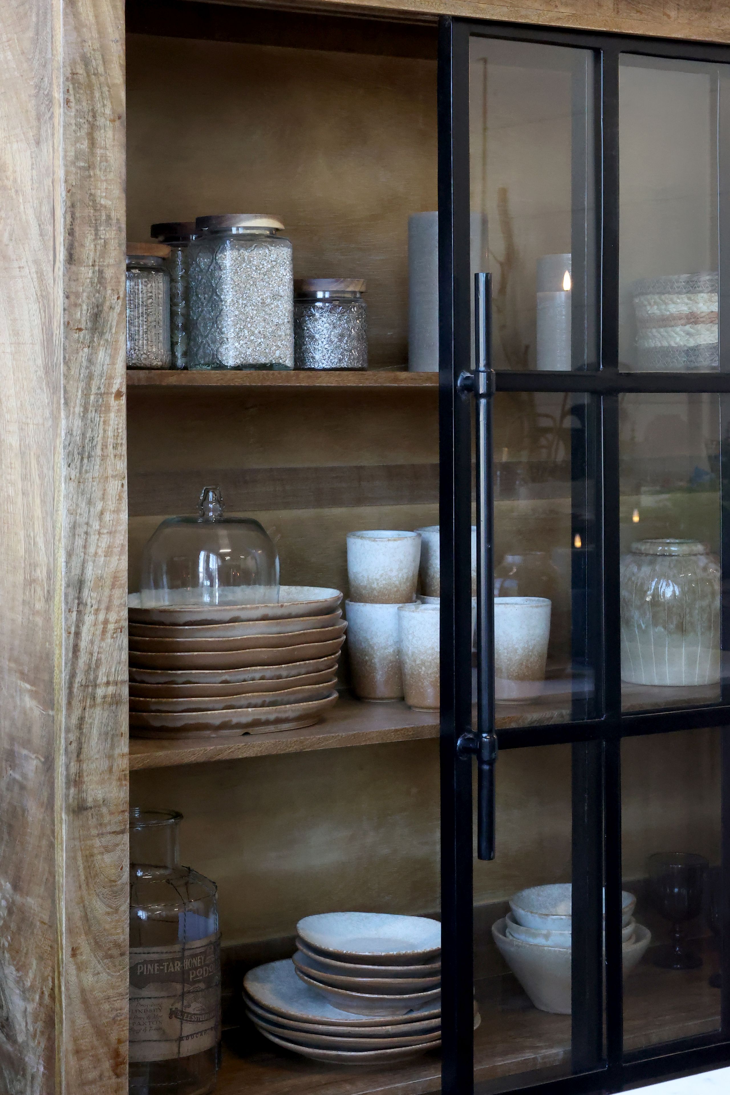 Vintage Vitrine Geschirrschrank Paris Mangoholz Glas 190