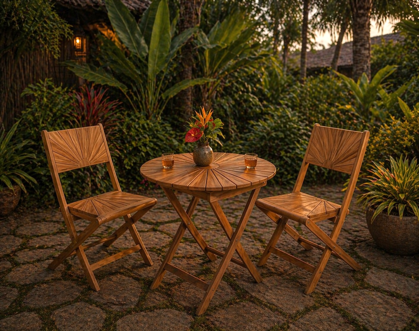 Outdoorset Teakholzset Essgruppe Sunset