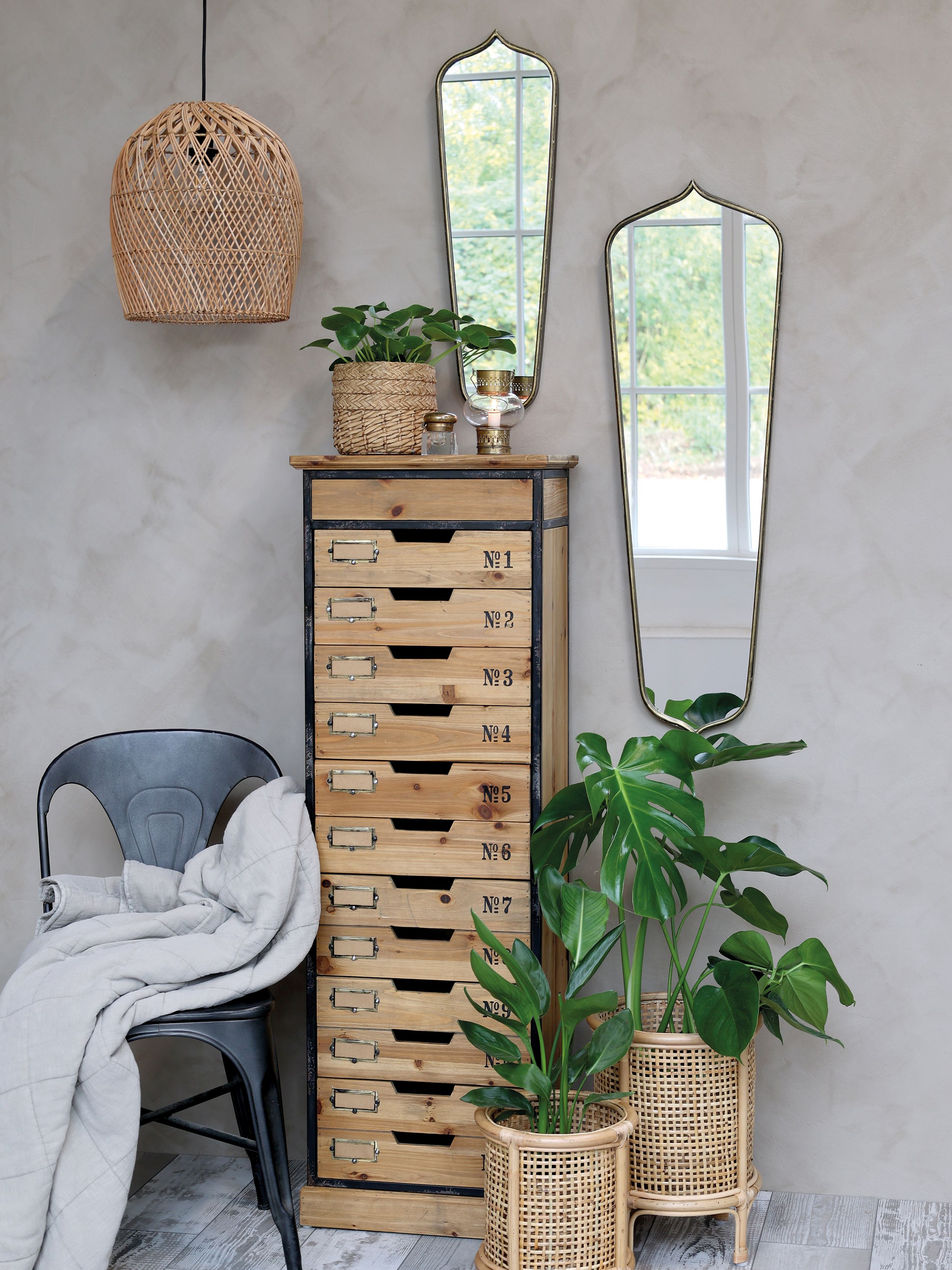 Industrial Regal Hochkommode Etienne Holz 9 Schubladen